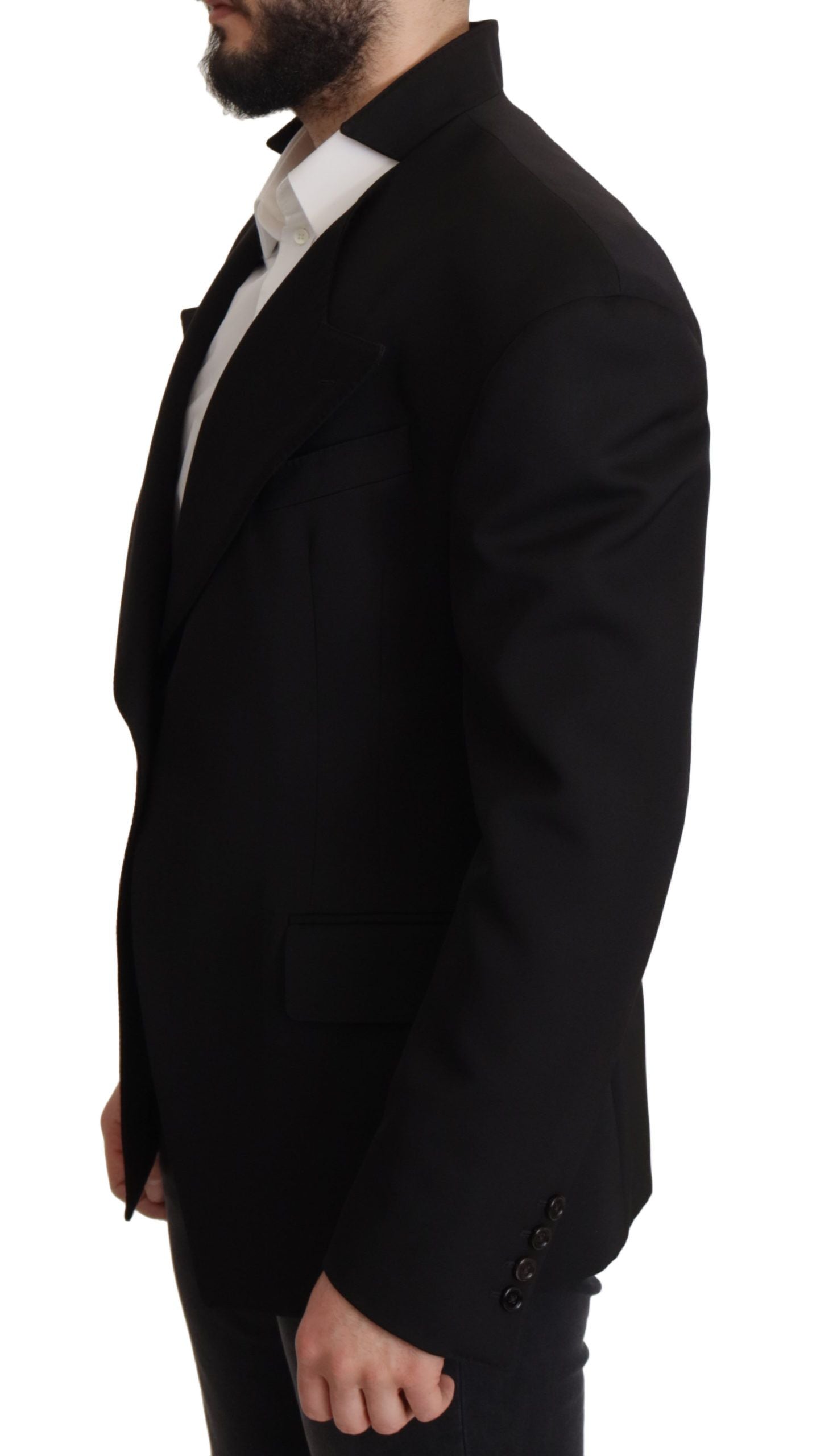 Black Wool Single Breasted Jacket Blazer - ventzia