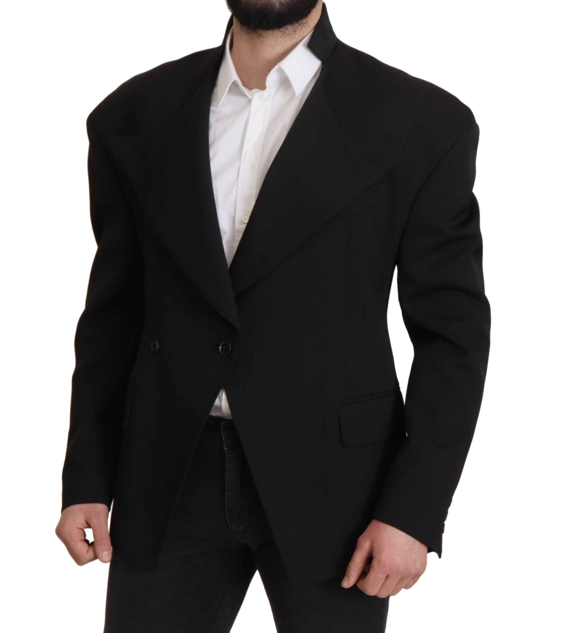 Black Wool Single Breasted Jacket Blazer - ventzia