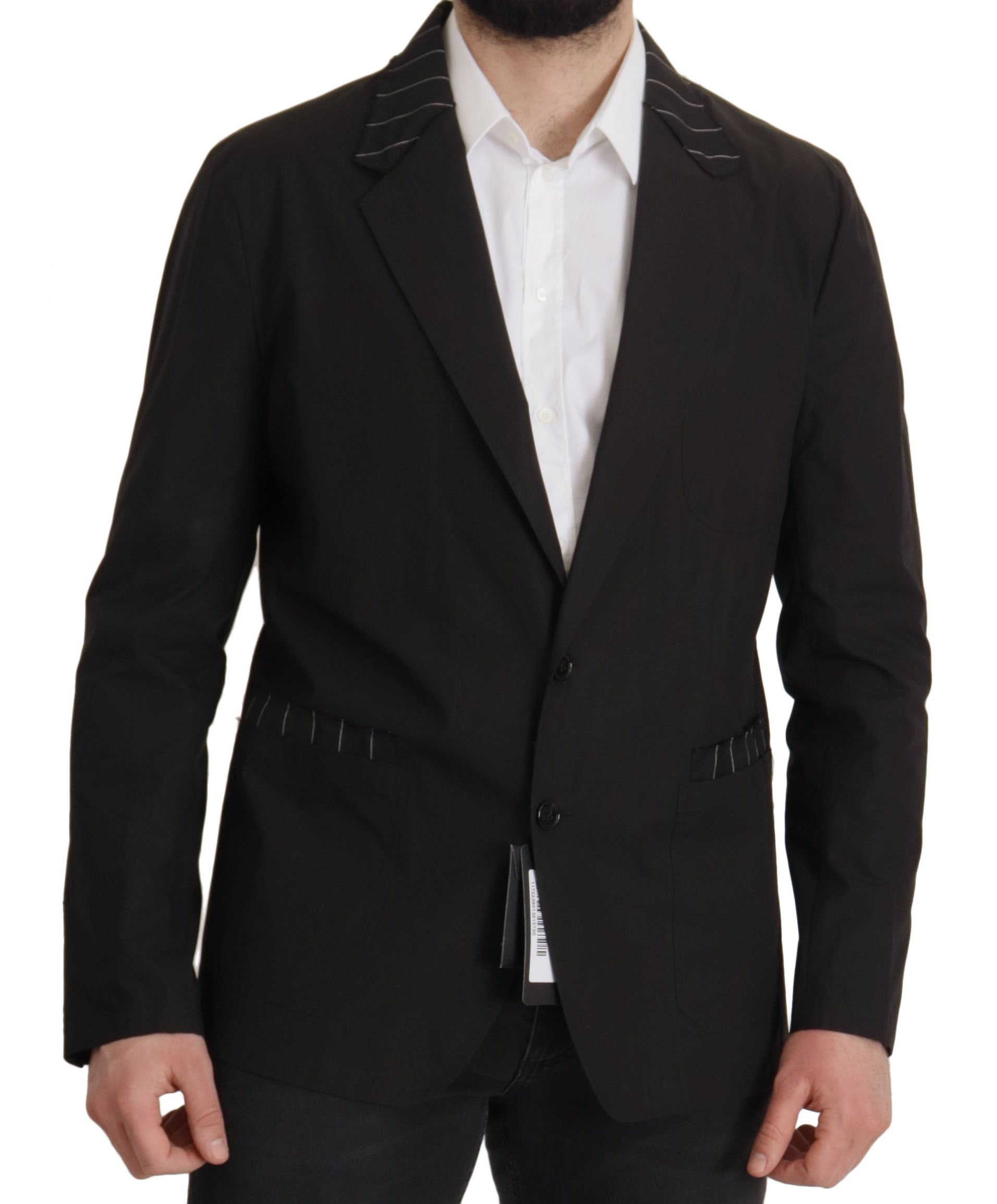 Black Cotton Single Breasted Blazer Jacket - ventzia
