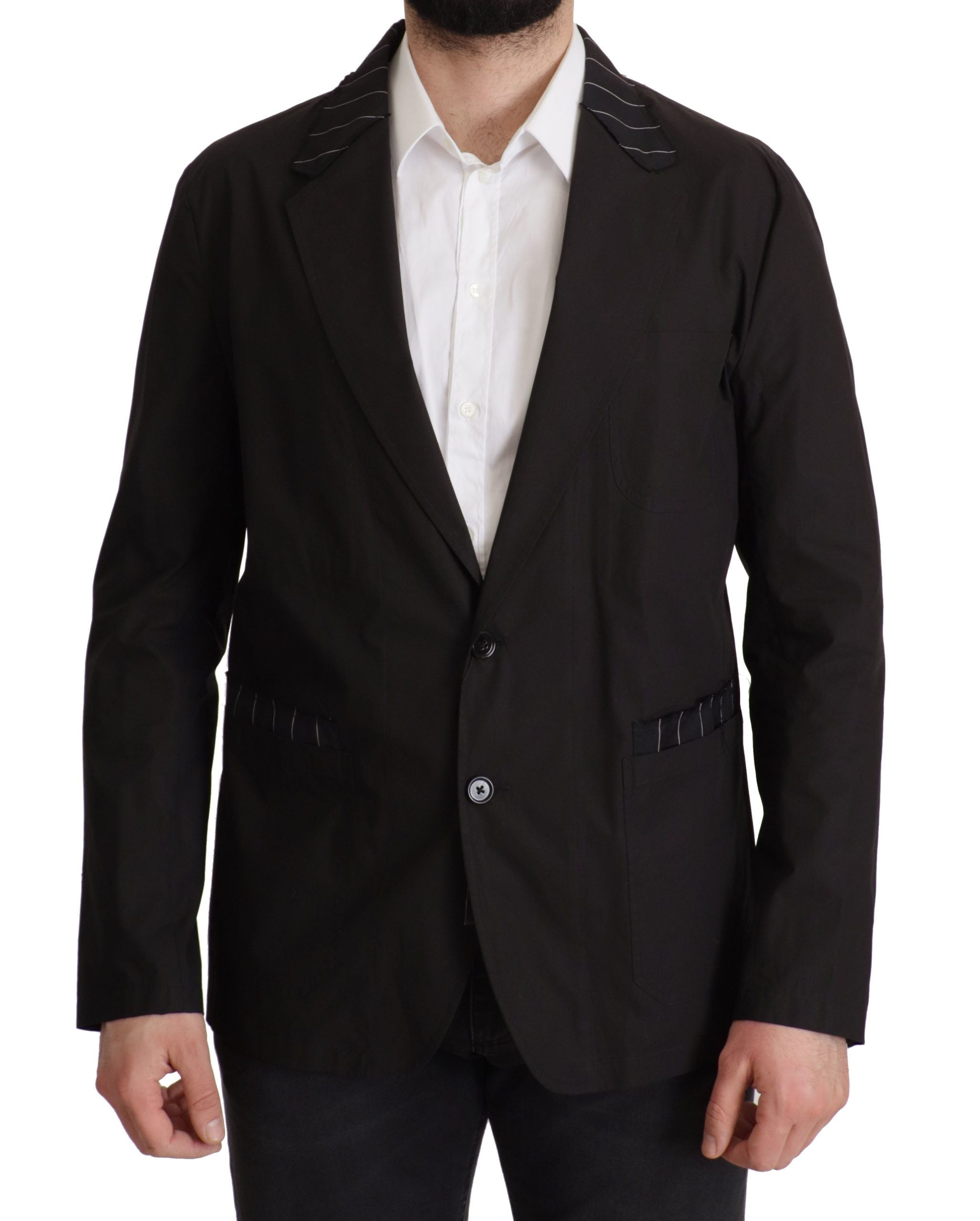 Black Cotton Single Breasted Blazer Jacket - ventzia