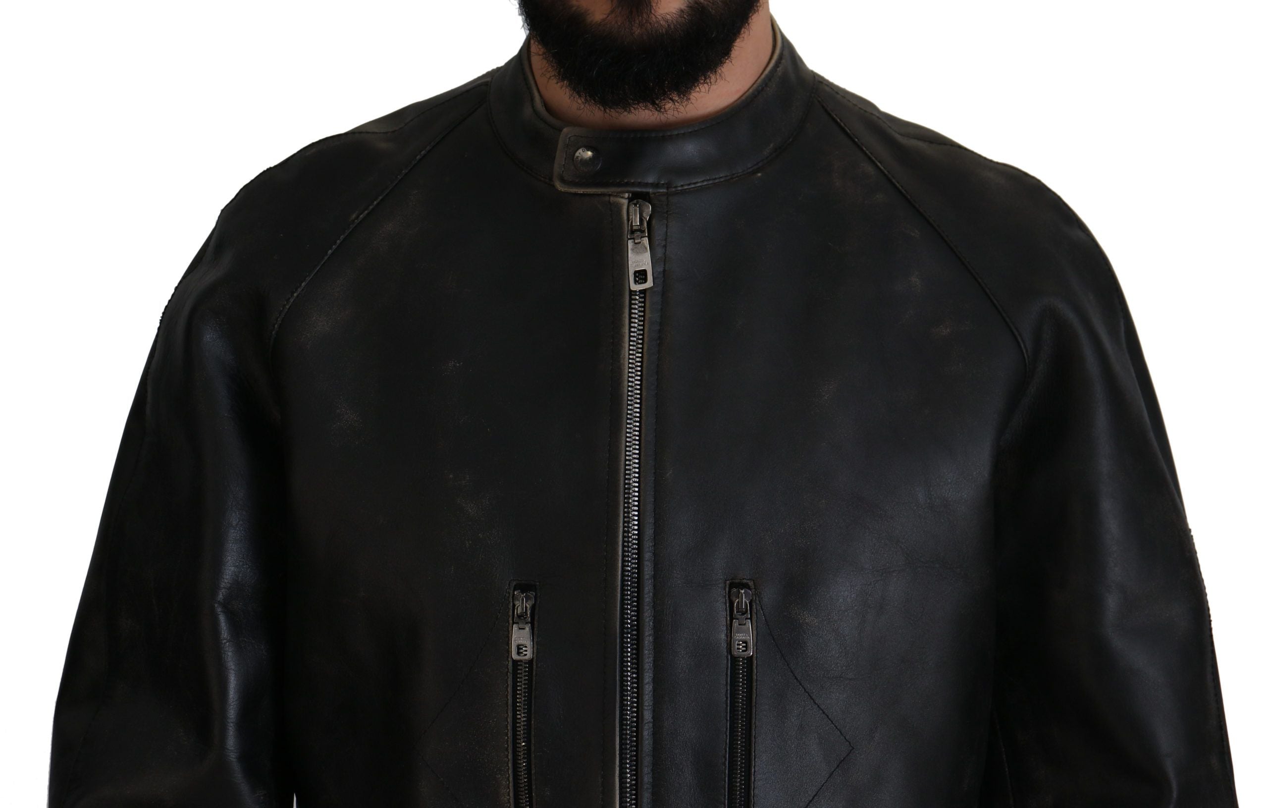 Black Leather Zipper Biker Coat Jacket - ventzia