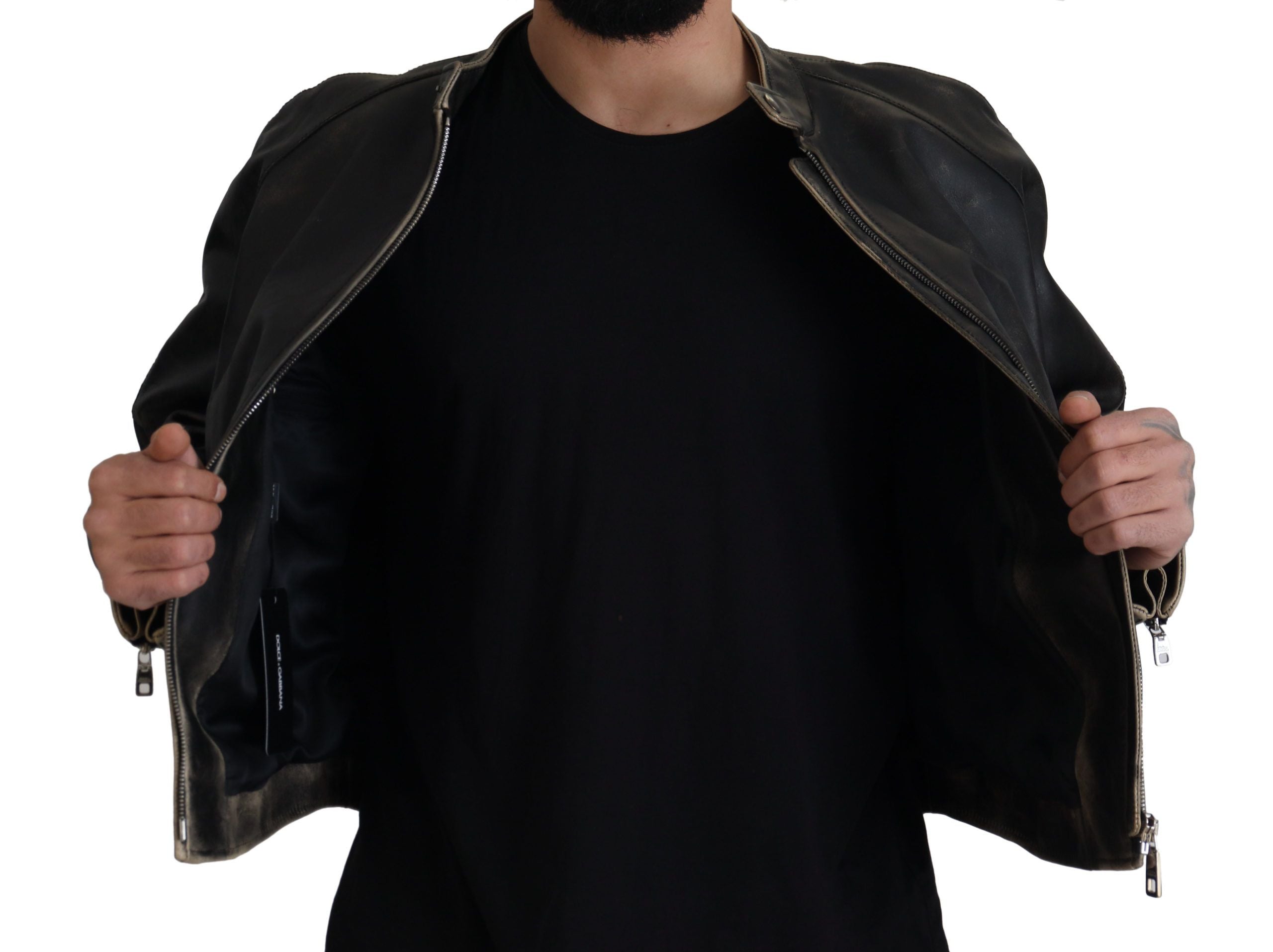 Black Leather Zipper Biker Coat Jacket - ventzia