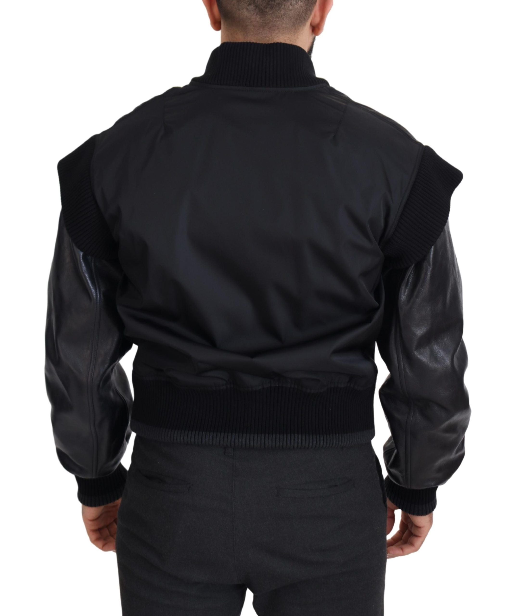 Black Nylon Crystals Coat Buttons Jacket - ventzia