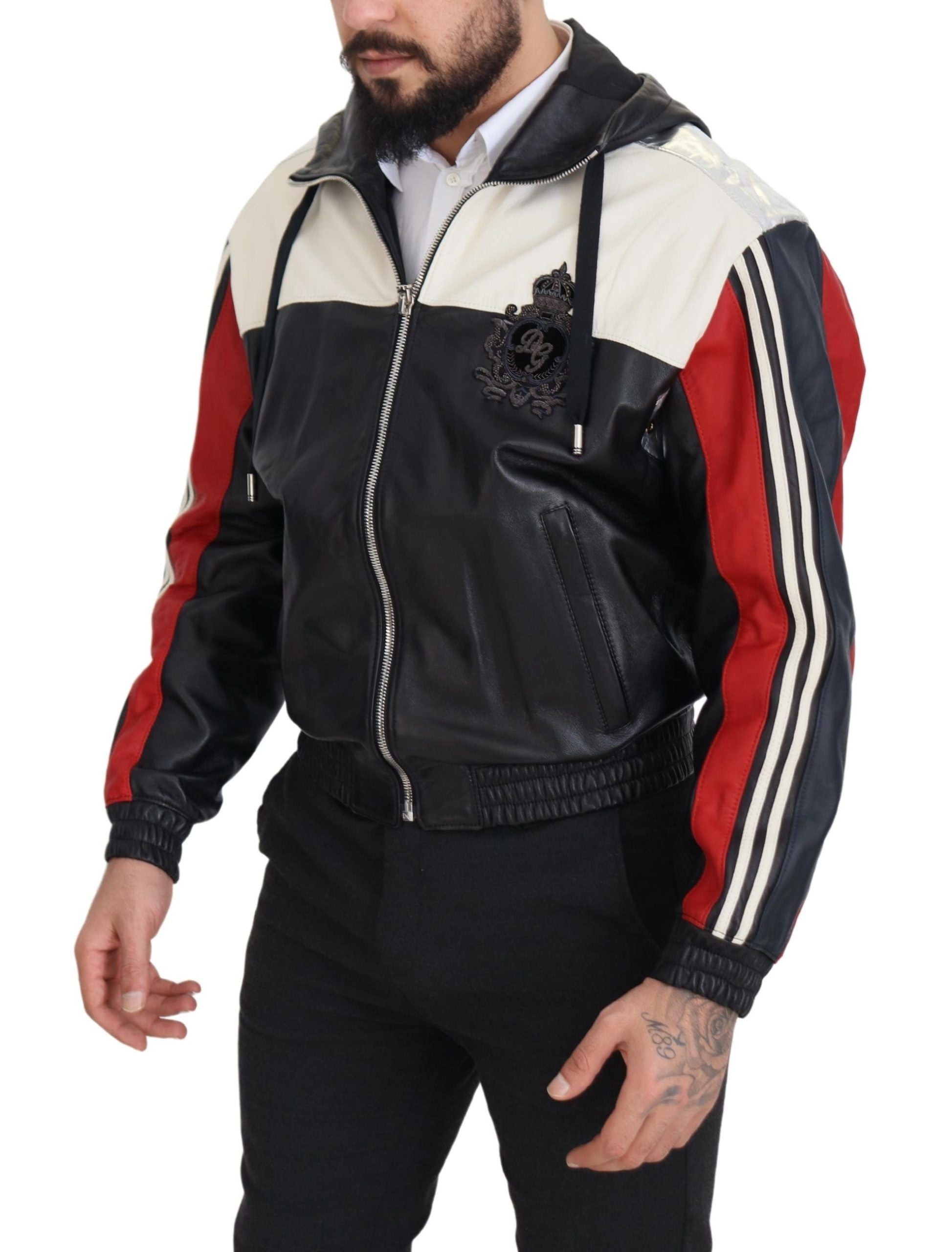Black Leather Hooded Blouson Coat Jacket - ventzia