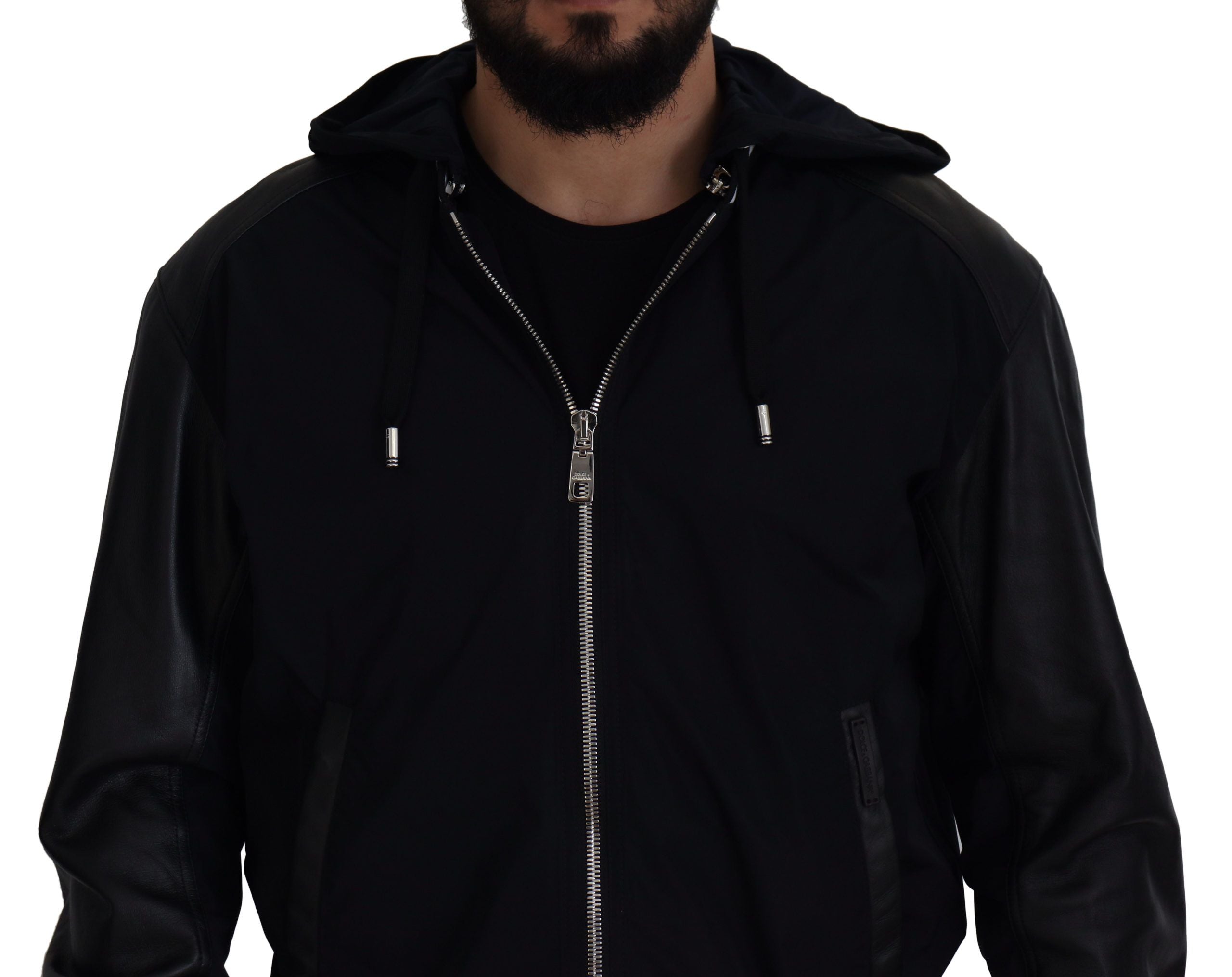 Black Polyester Hooded Blouson Coat Jacket - ventzia