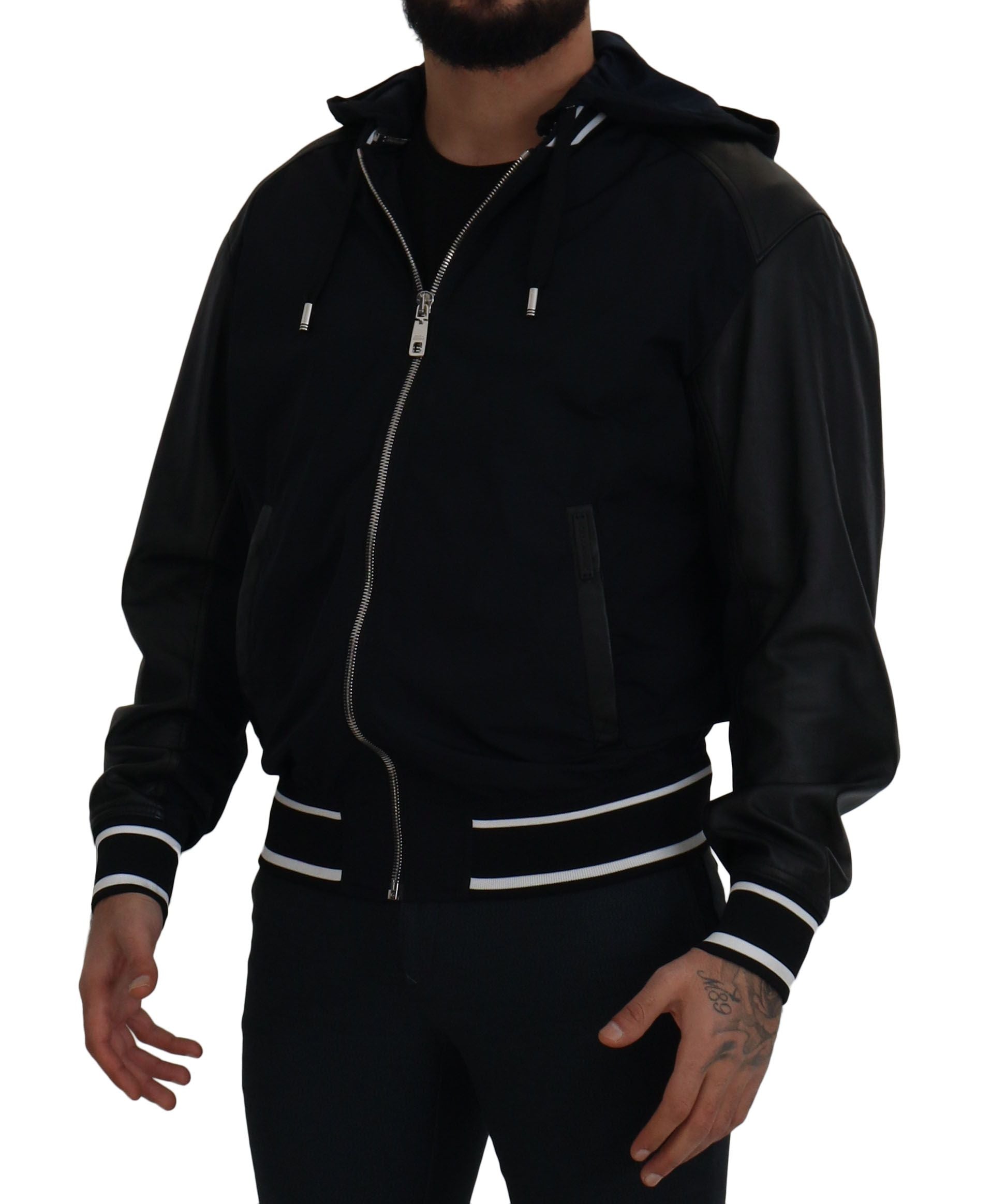Black Polyester Hooded Blouson Coat Jacket - ventzia