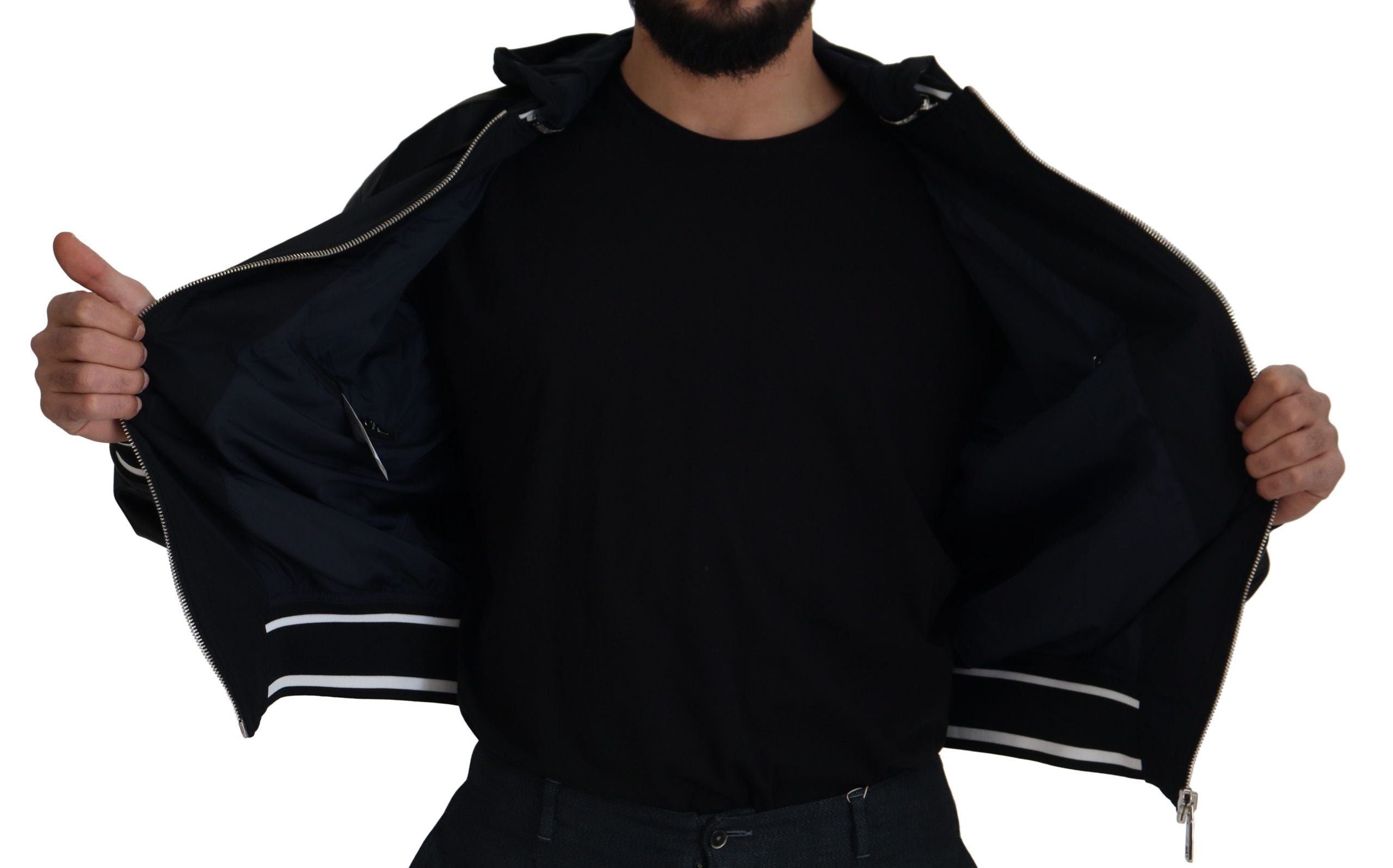 Black Polyester Hooded Blouson Coat Jacket - ventzia