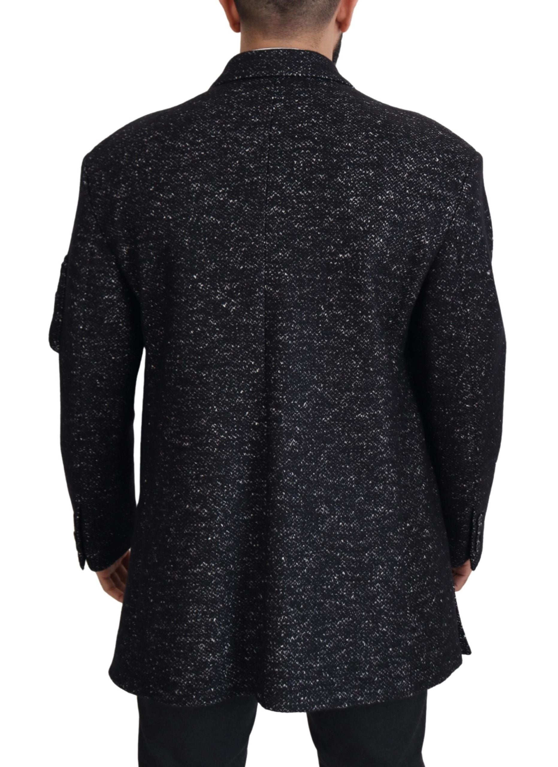 Black Wool Double Breasted Coat Men Jacket - ventzia