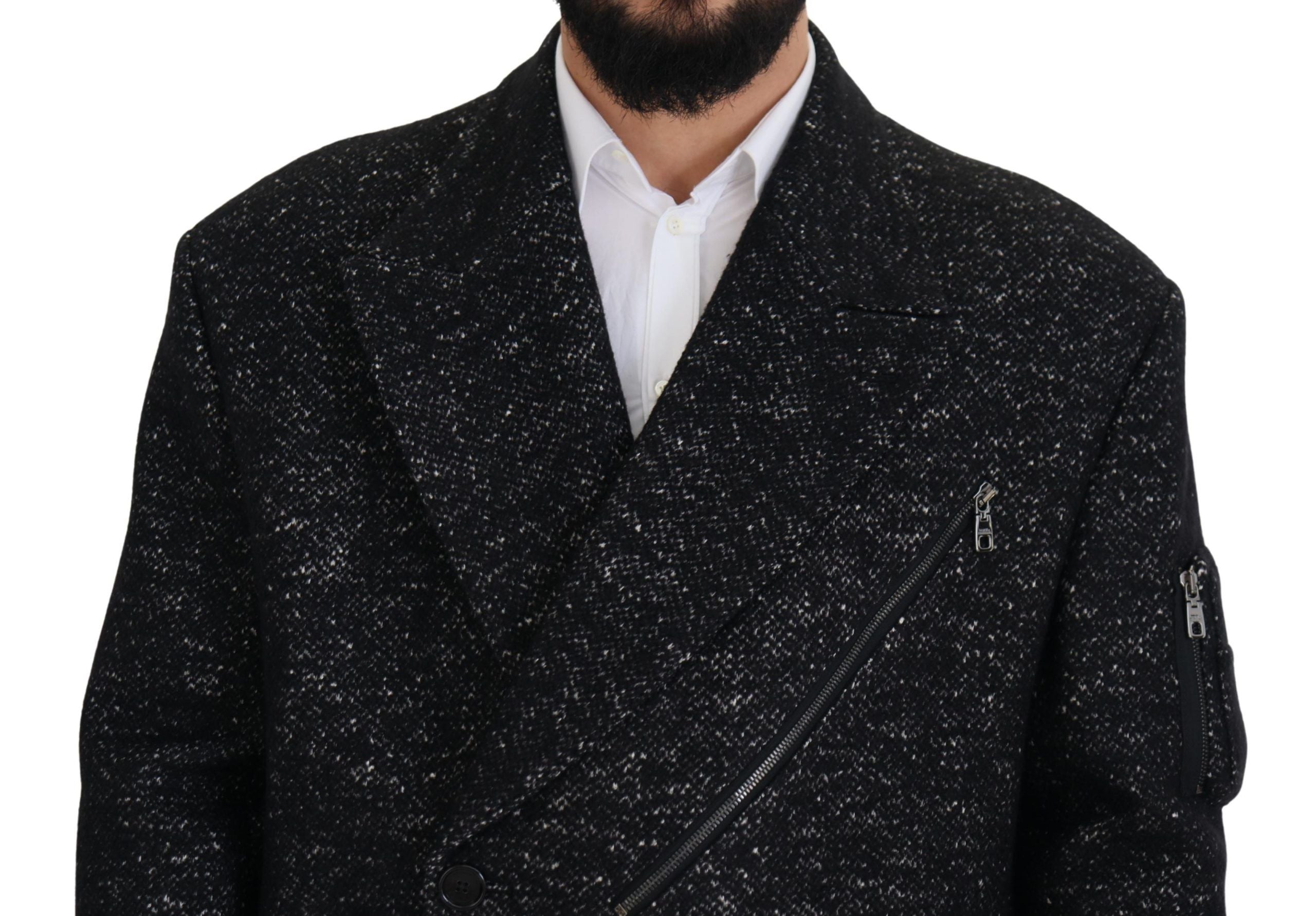 Black Wool Double Breasted Coat Men Jacket - ventzia
