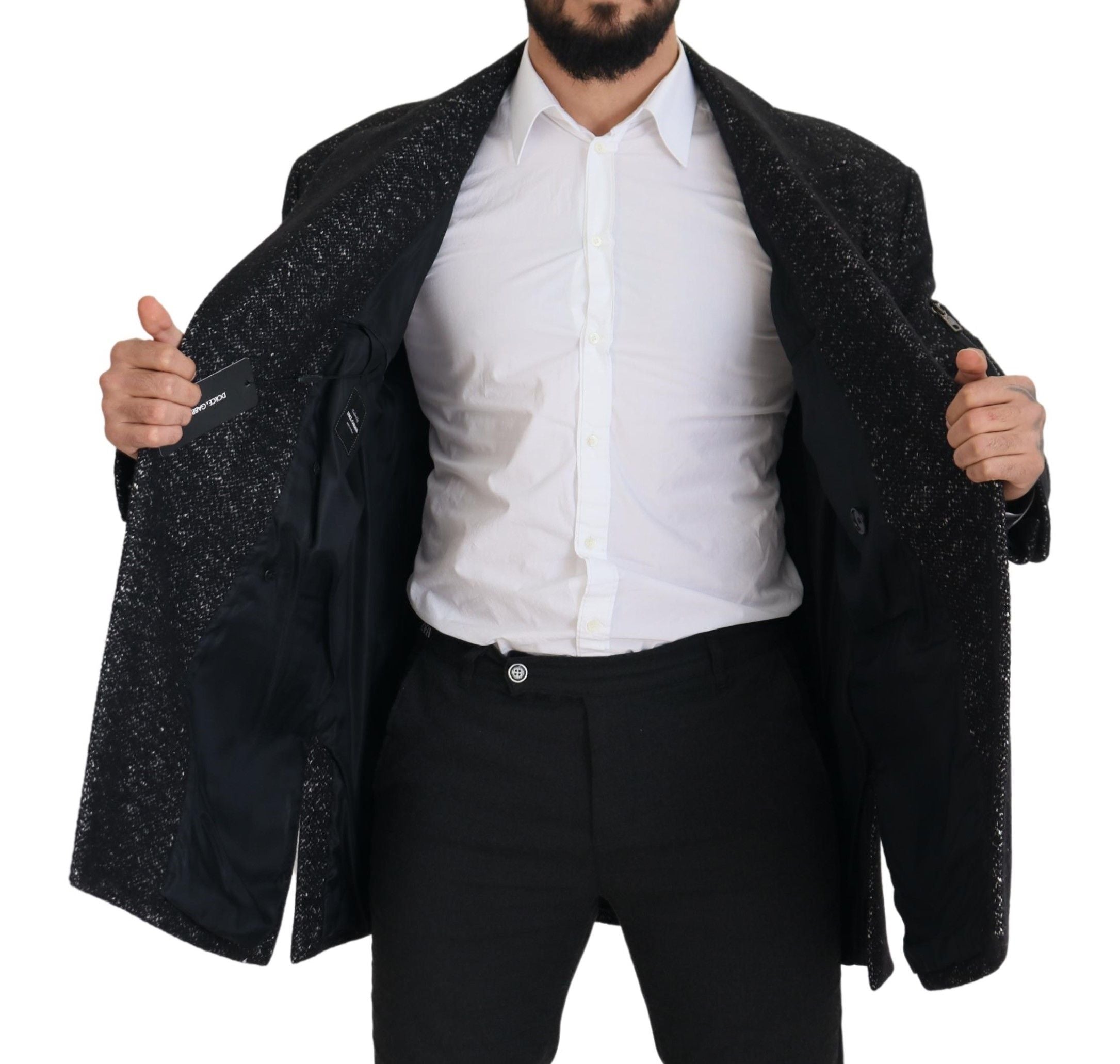 Black Wool Double Breasted Coat Men Jacket - ventzia