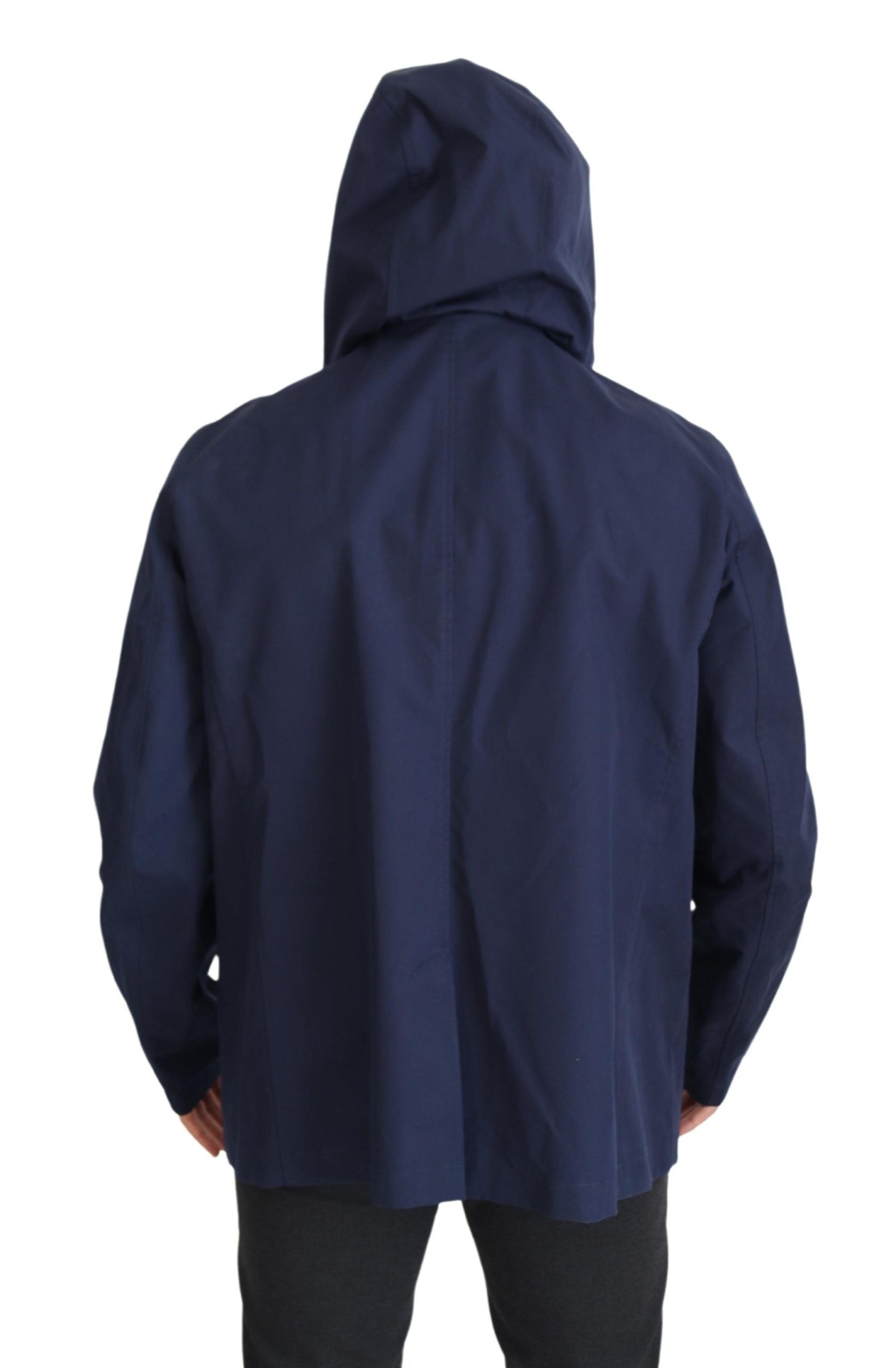 Blue Hooded Double Breasted Coat Jacket - ventzia