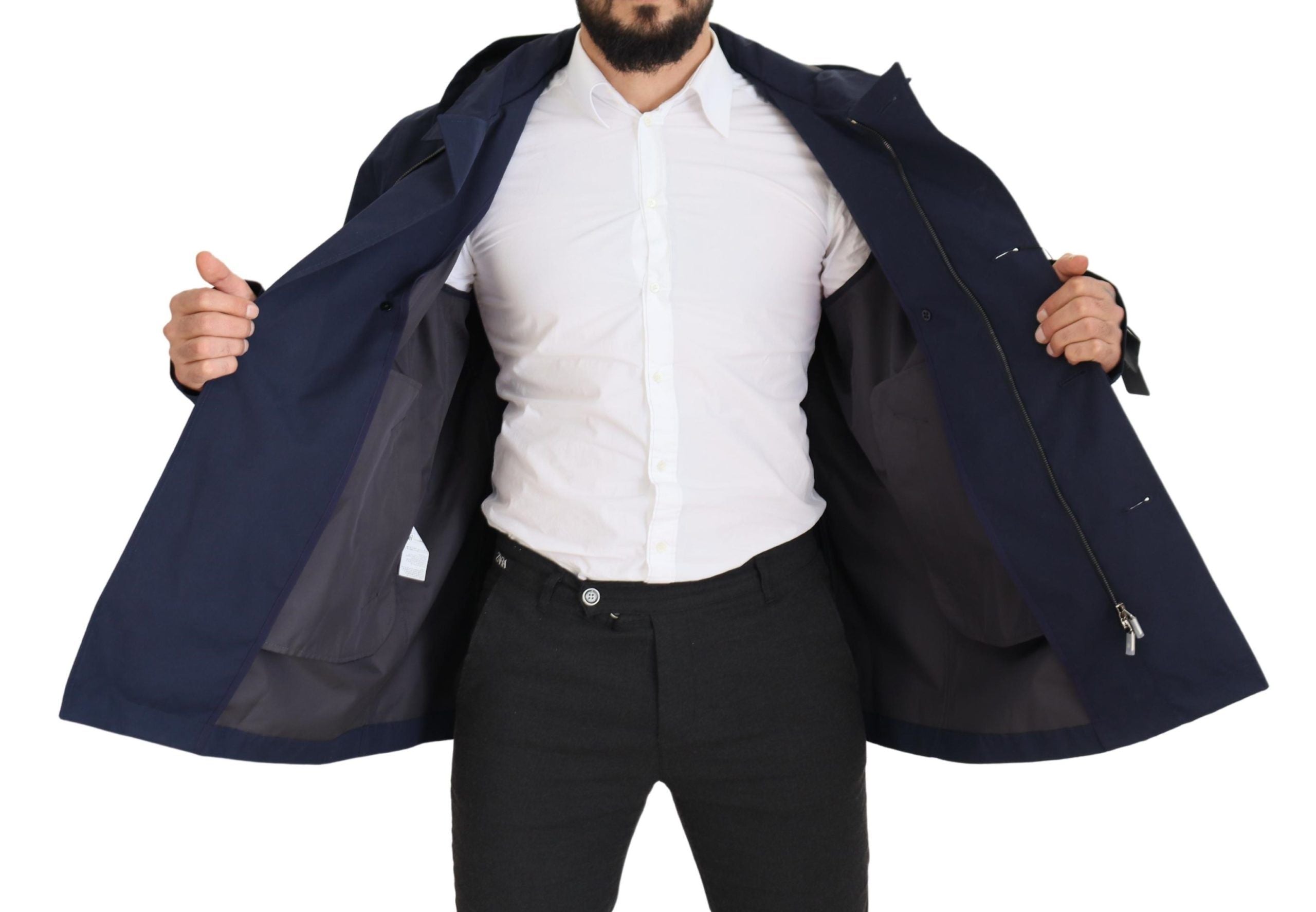 Blue Hooded Double Breasted Coat Jacket - ventzia