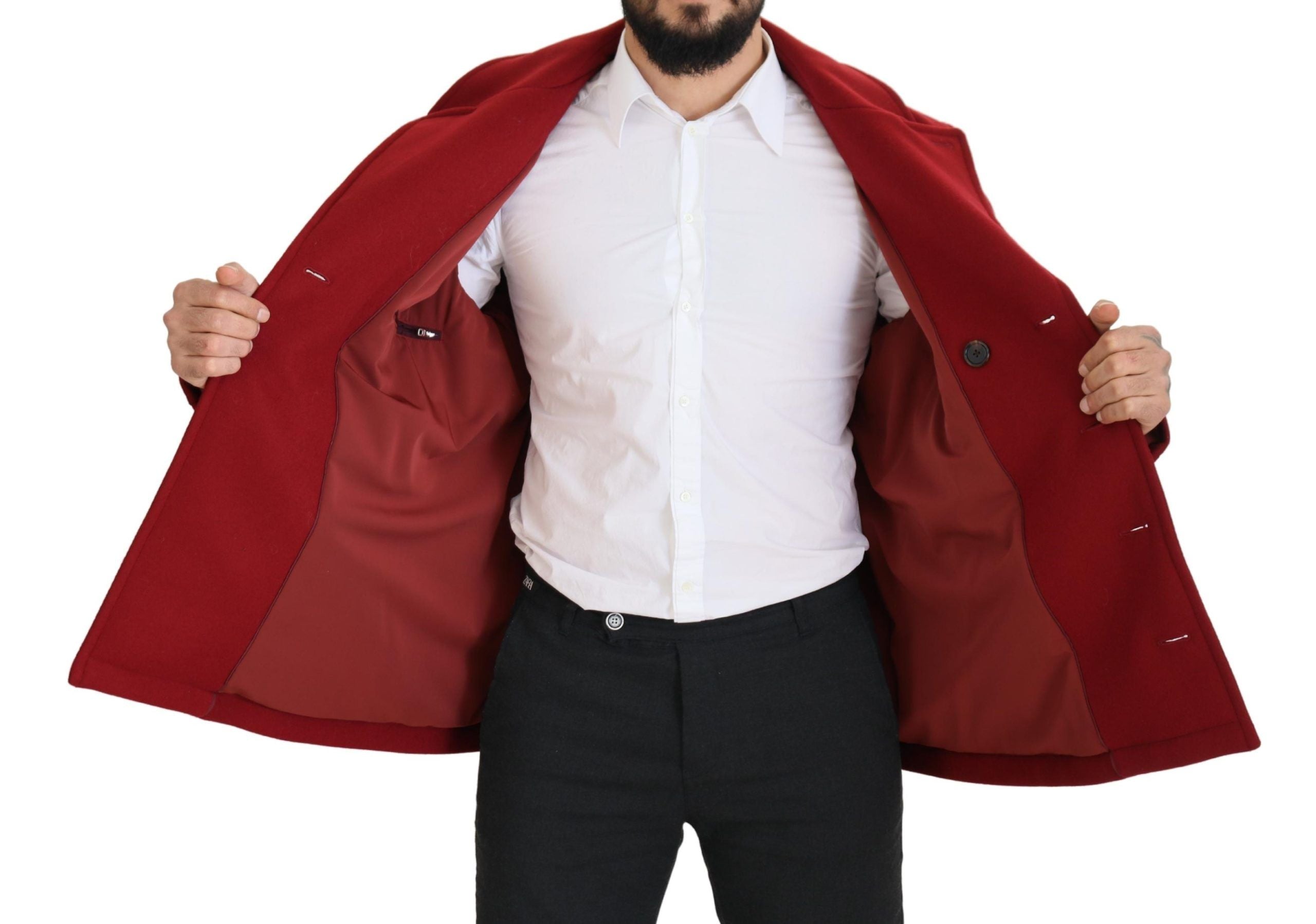 Red Wool Double Breasted Coat Jacket - ventzia