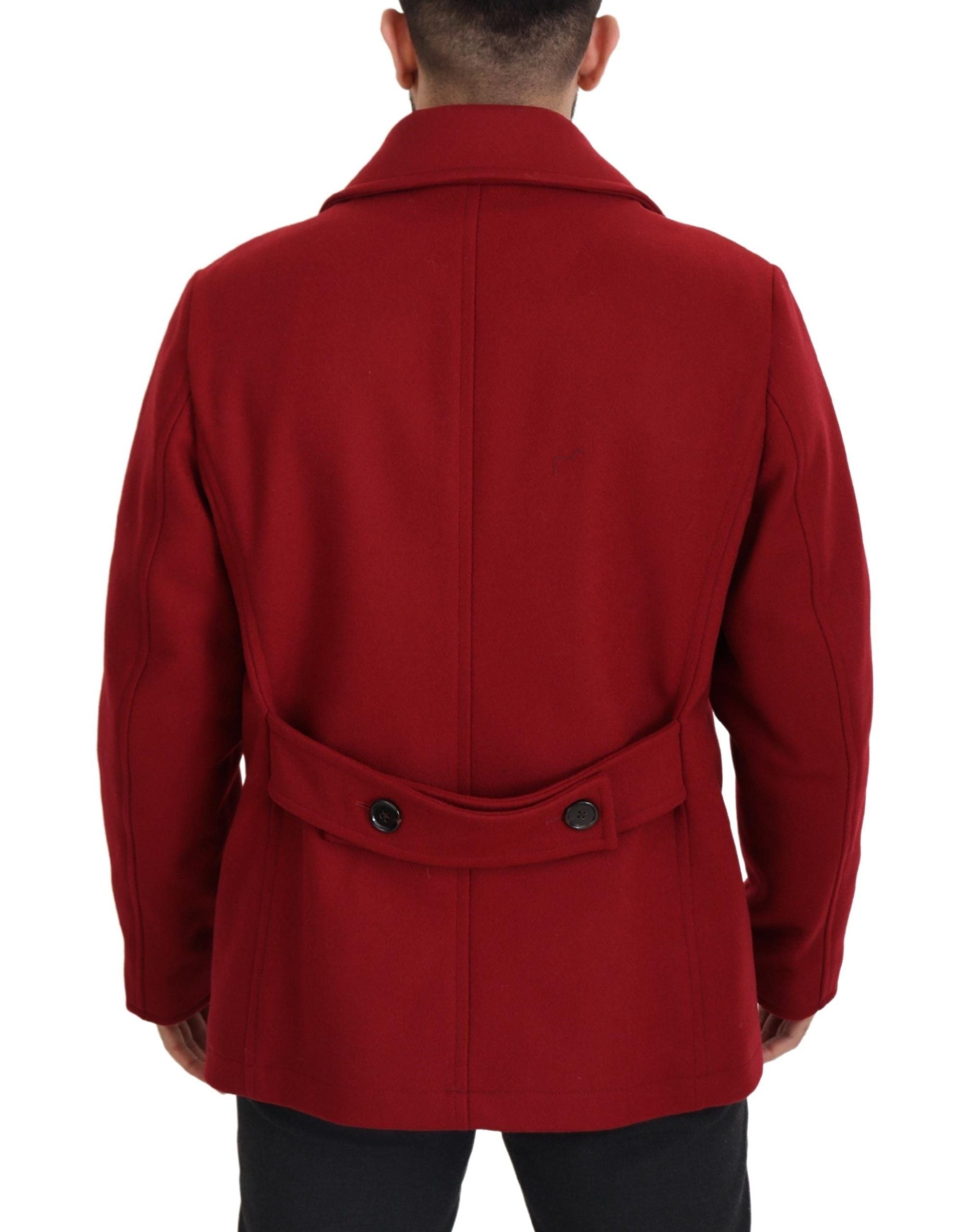 Red Wool Double Breasted Coat Jacket - ventzia