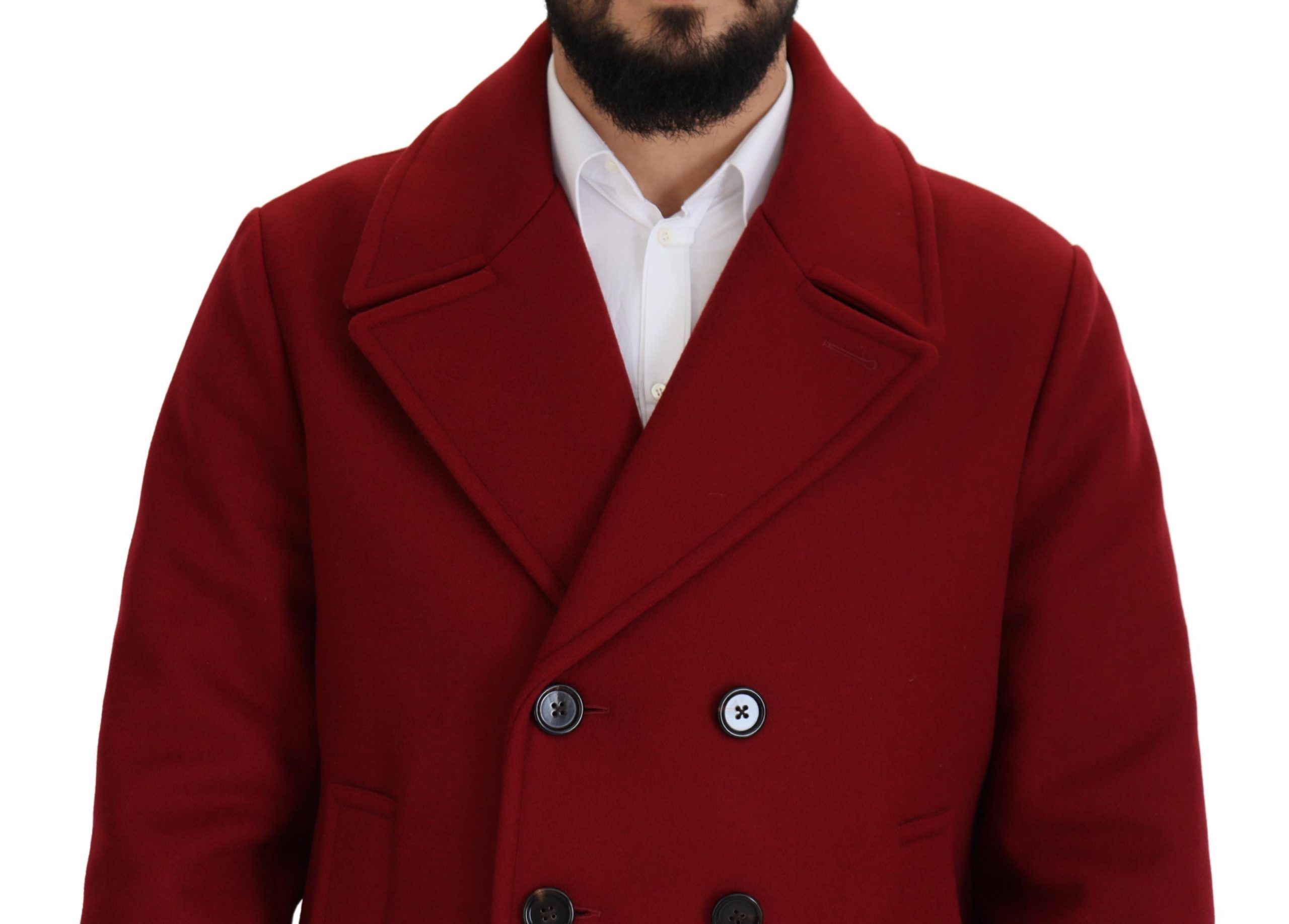 Red Wool Double Breasted Coat Jacket - ventzia