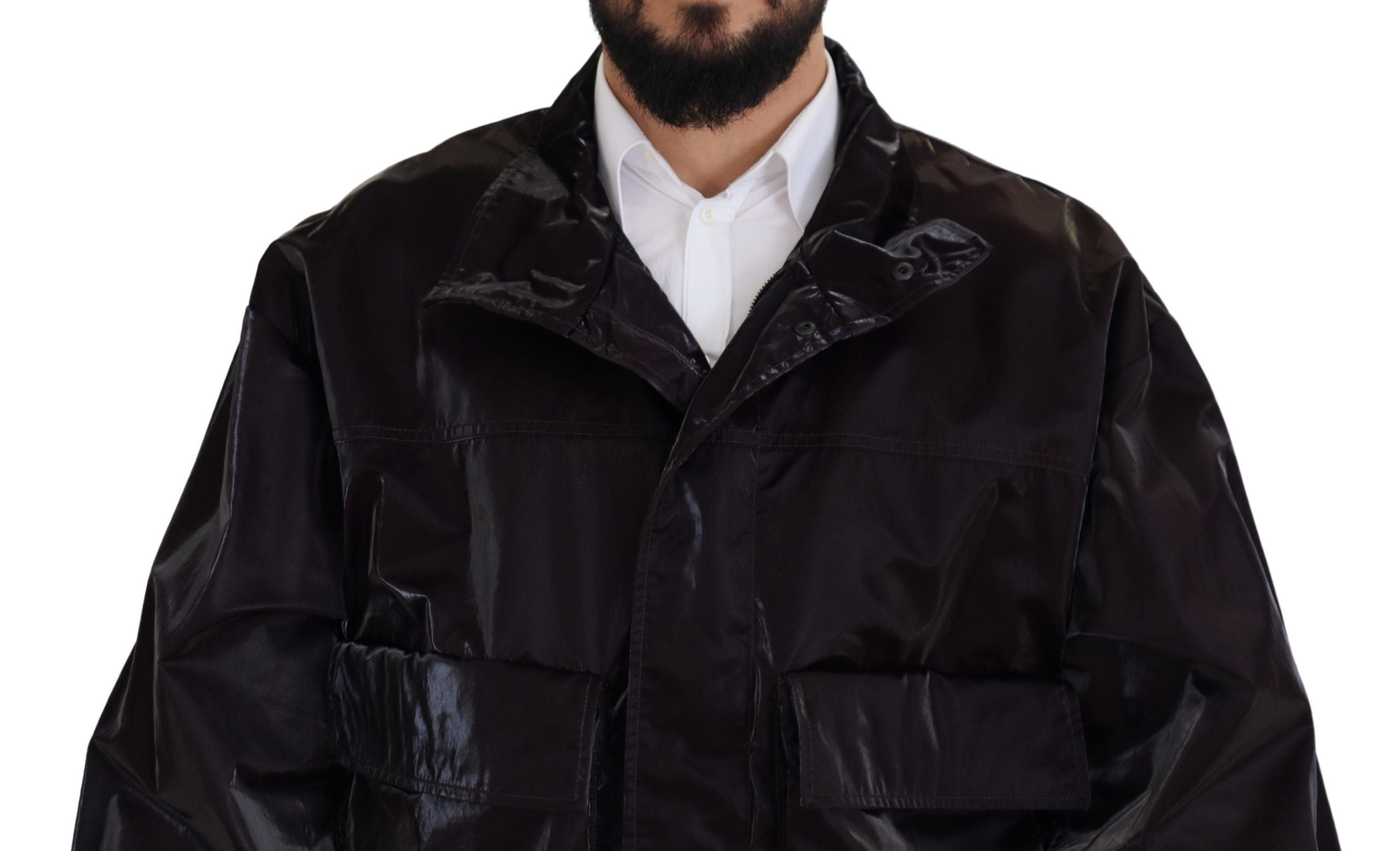 Bordeaux Nylon Collared Men Coat Jacket - ventzia