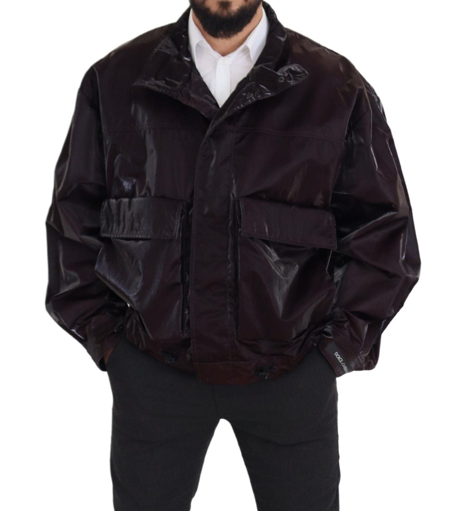 Bordeaux Nylon Collared Men Coat Jacket - ventzia
