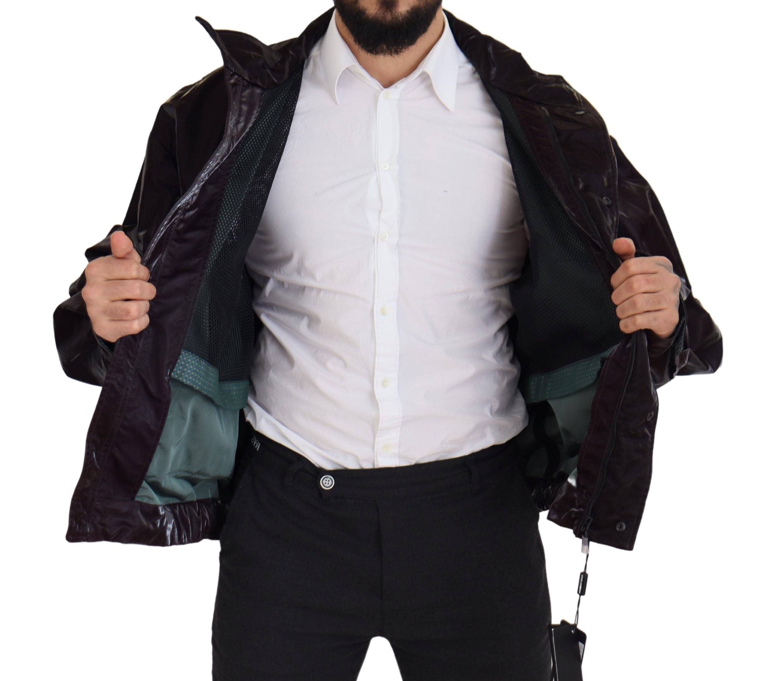 Bordeaux Nylon Collared Men Coat Jacket - ventzia