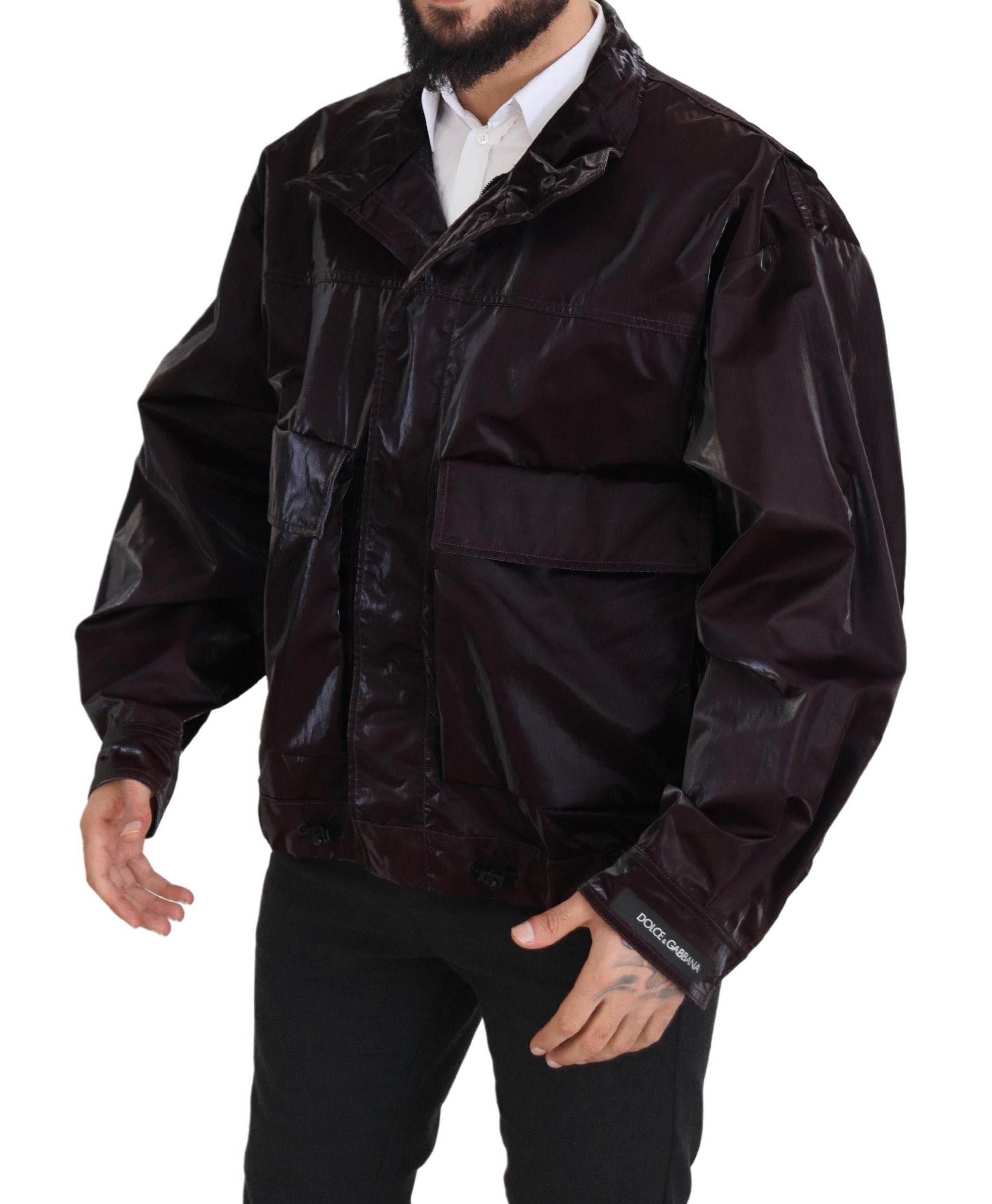 Bordeaux Nylon Collared Men Coat Jacket - ventzia
