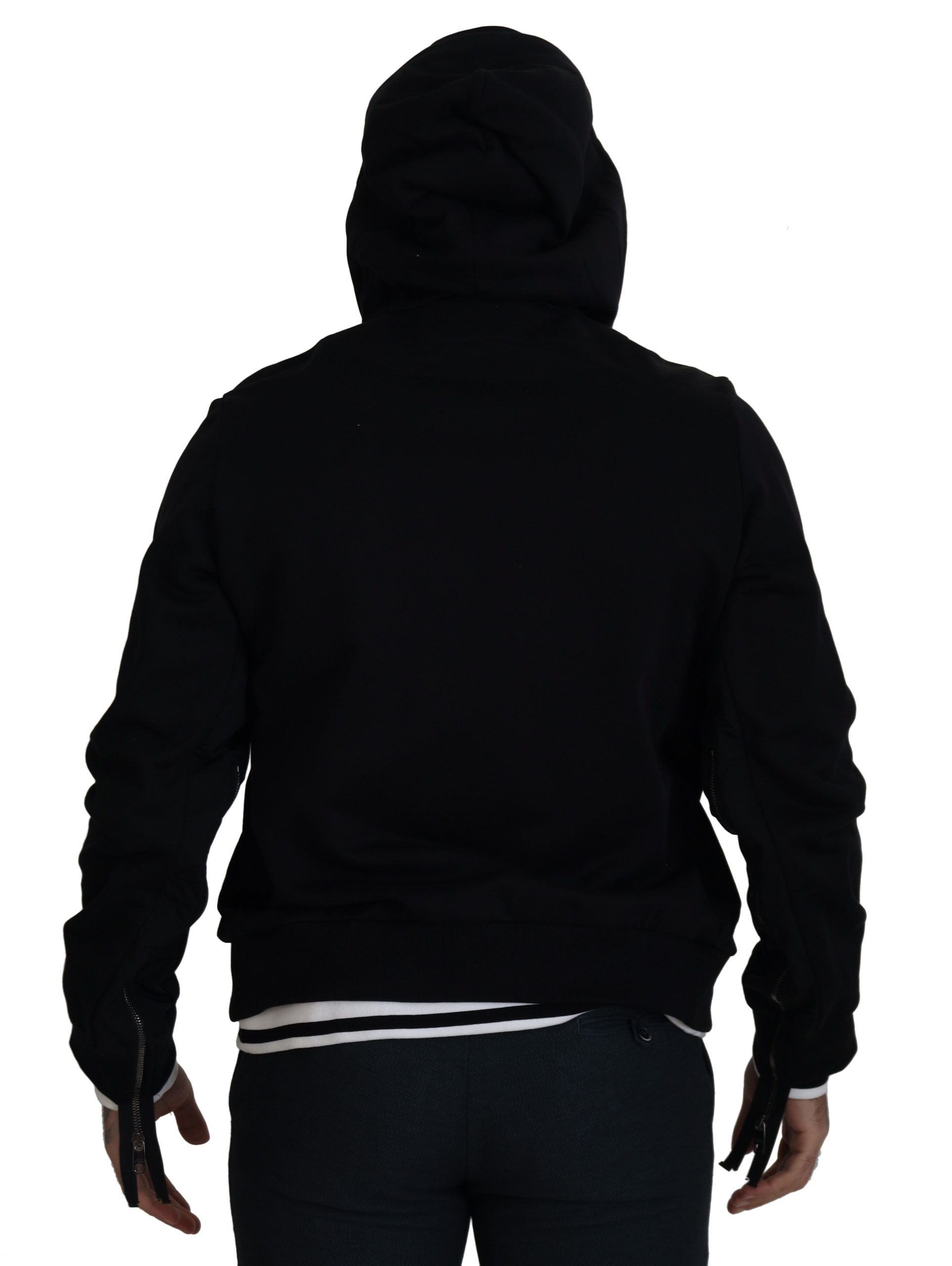 Black Polyester Hooded Full Zip Jacket - ventzia