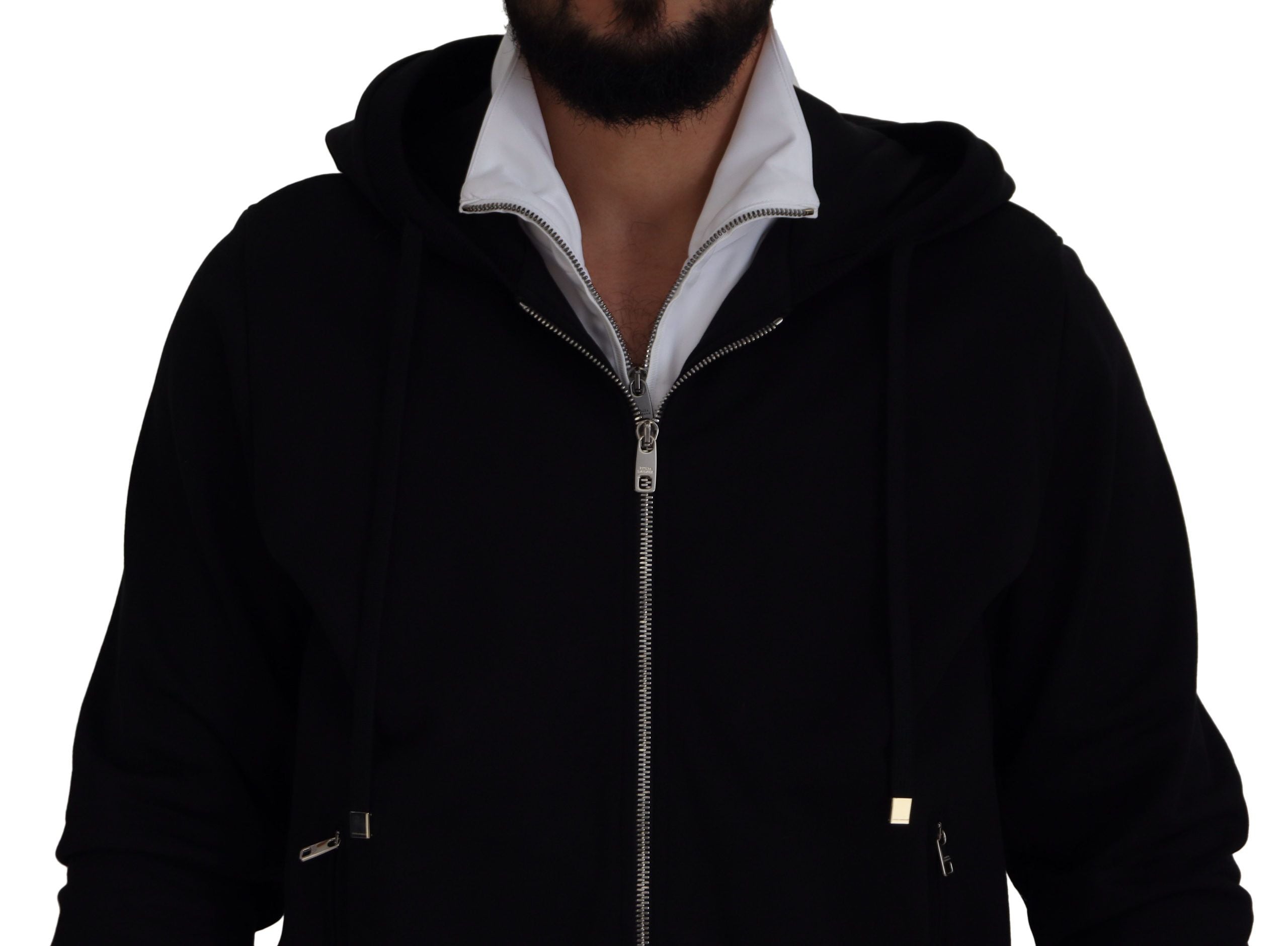 Black Polyester Hooded Full Zip Jacket - ventzia