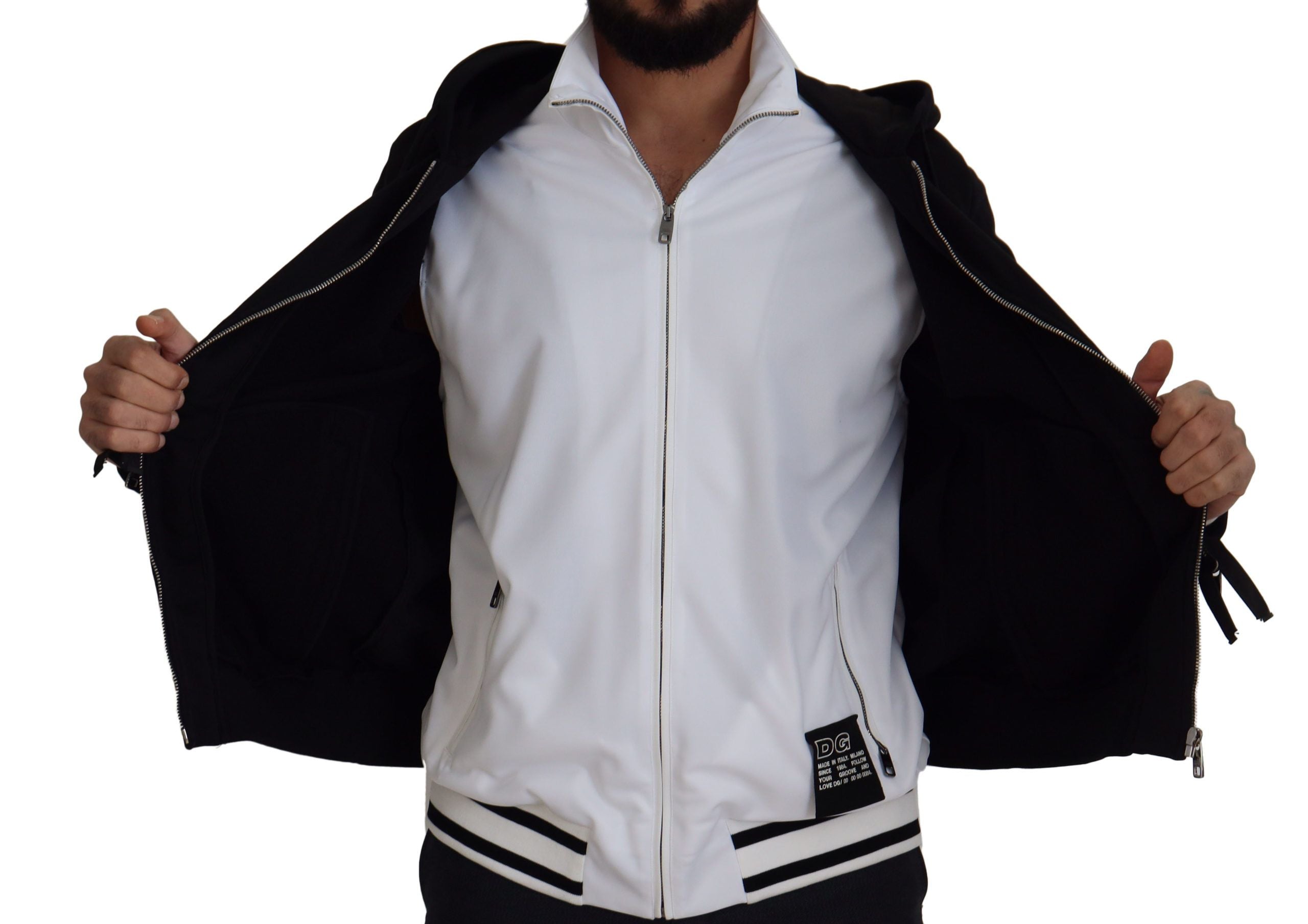 Black Polyester Hooded Full Zip Jacket - ventzia