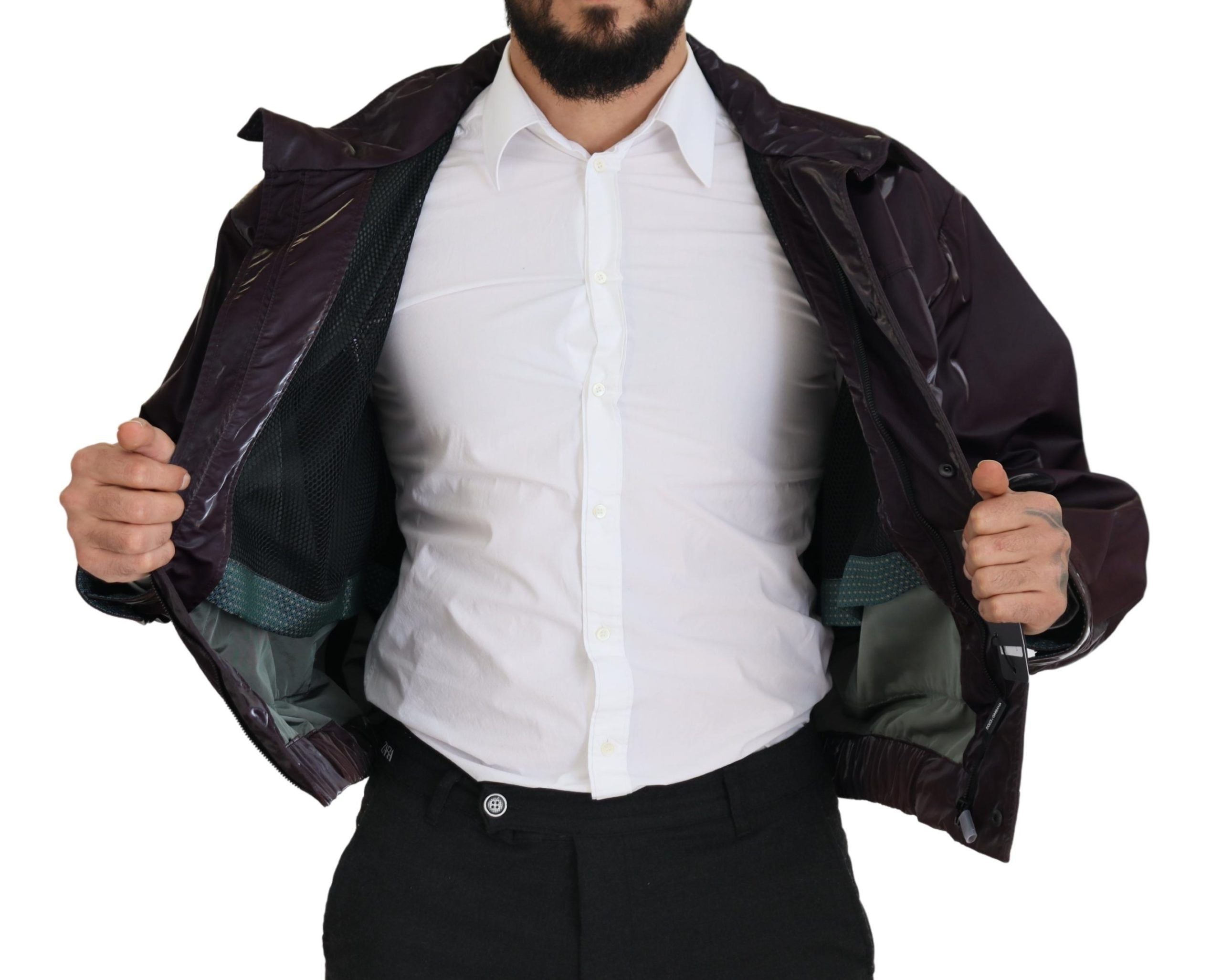 Purple Nylon Collared Biker Coat Jacket - ventzia