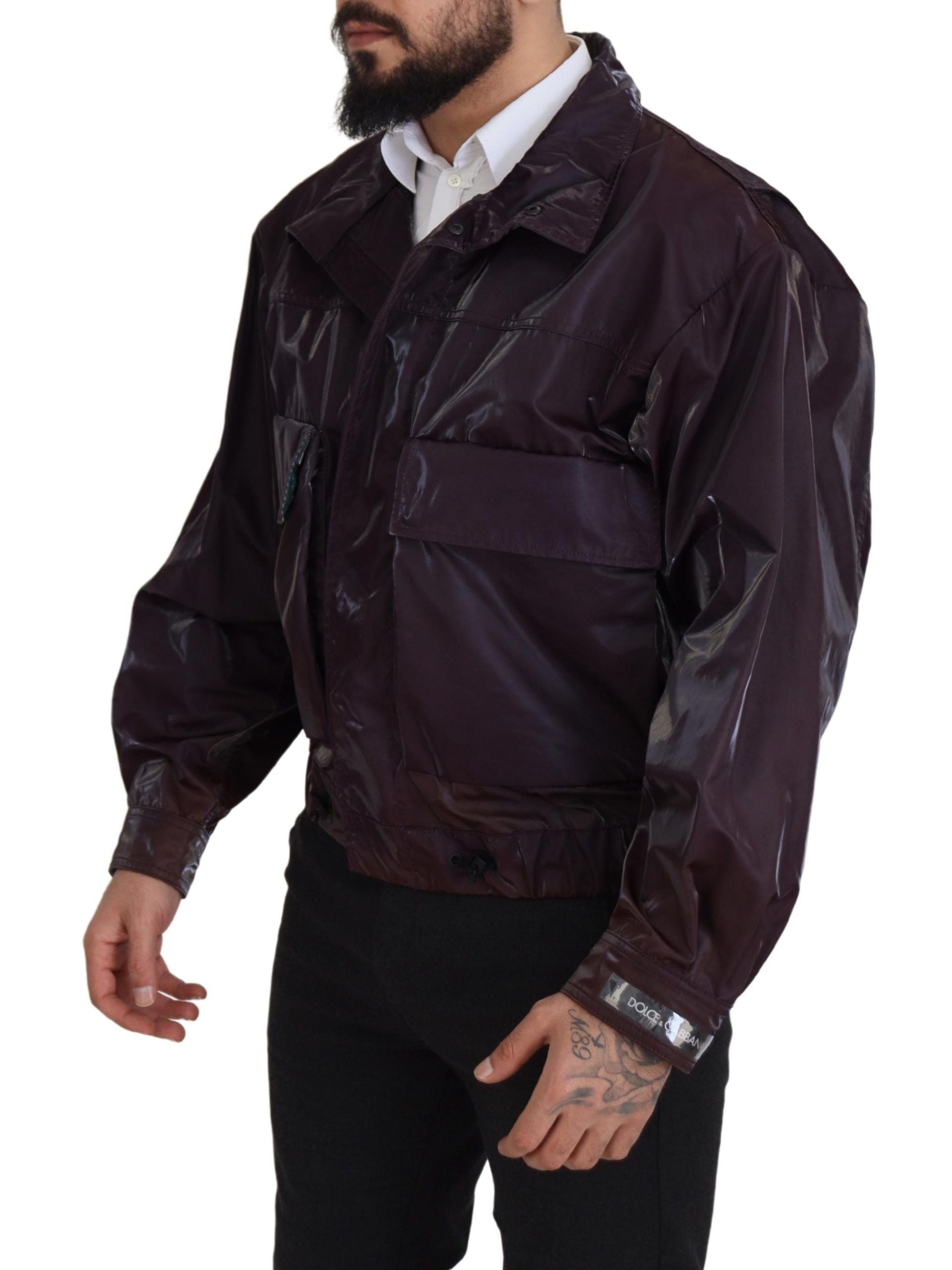 Purple Nylon Collared Biker Coat Jacket - ventzia
