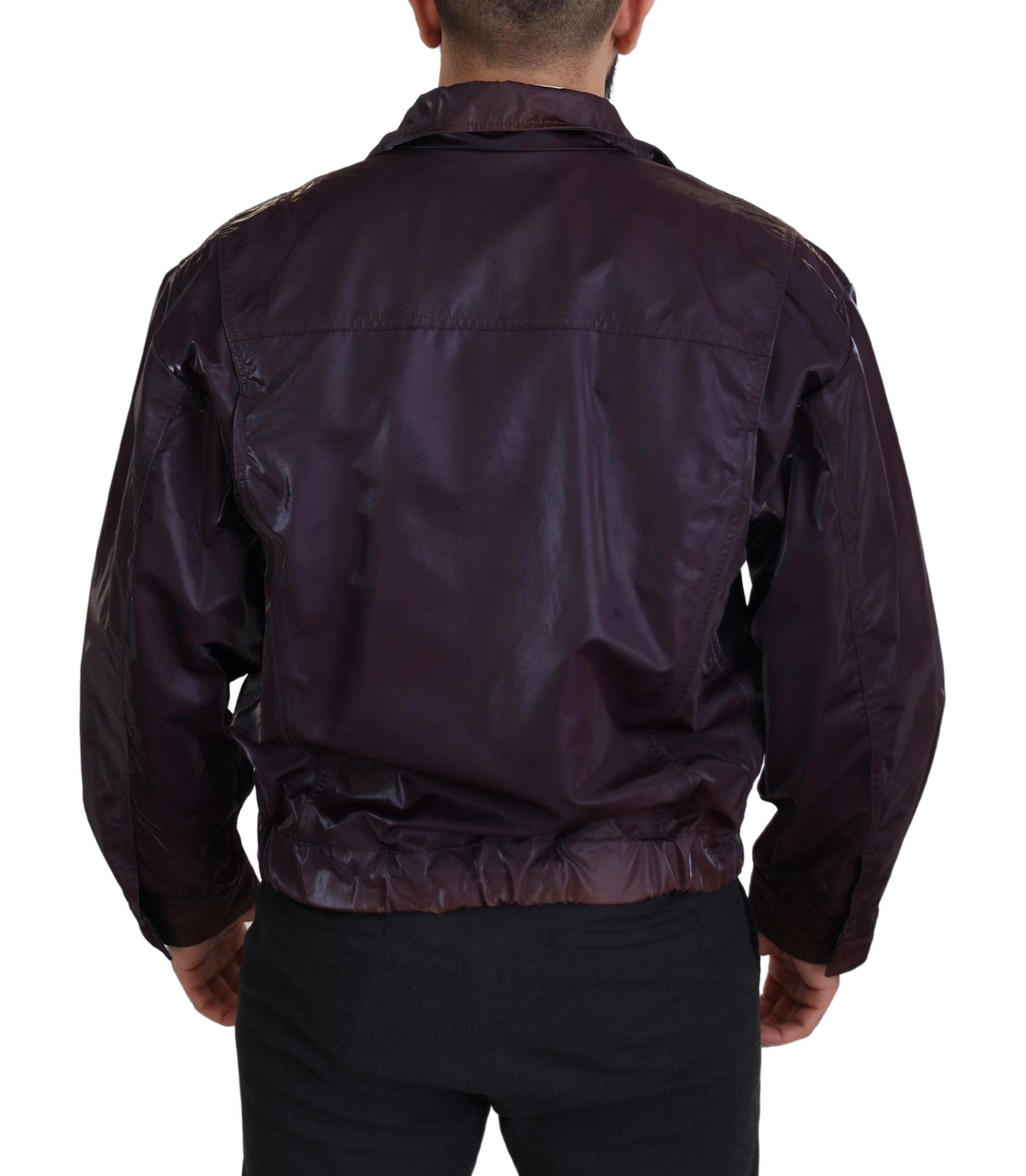 Purple Nylon Collared Biker Coat Jacket - ventzia