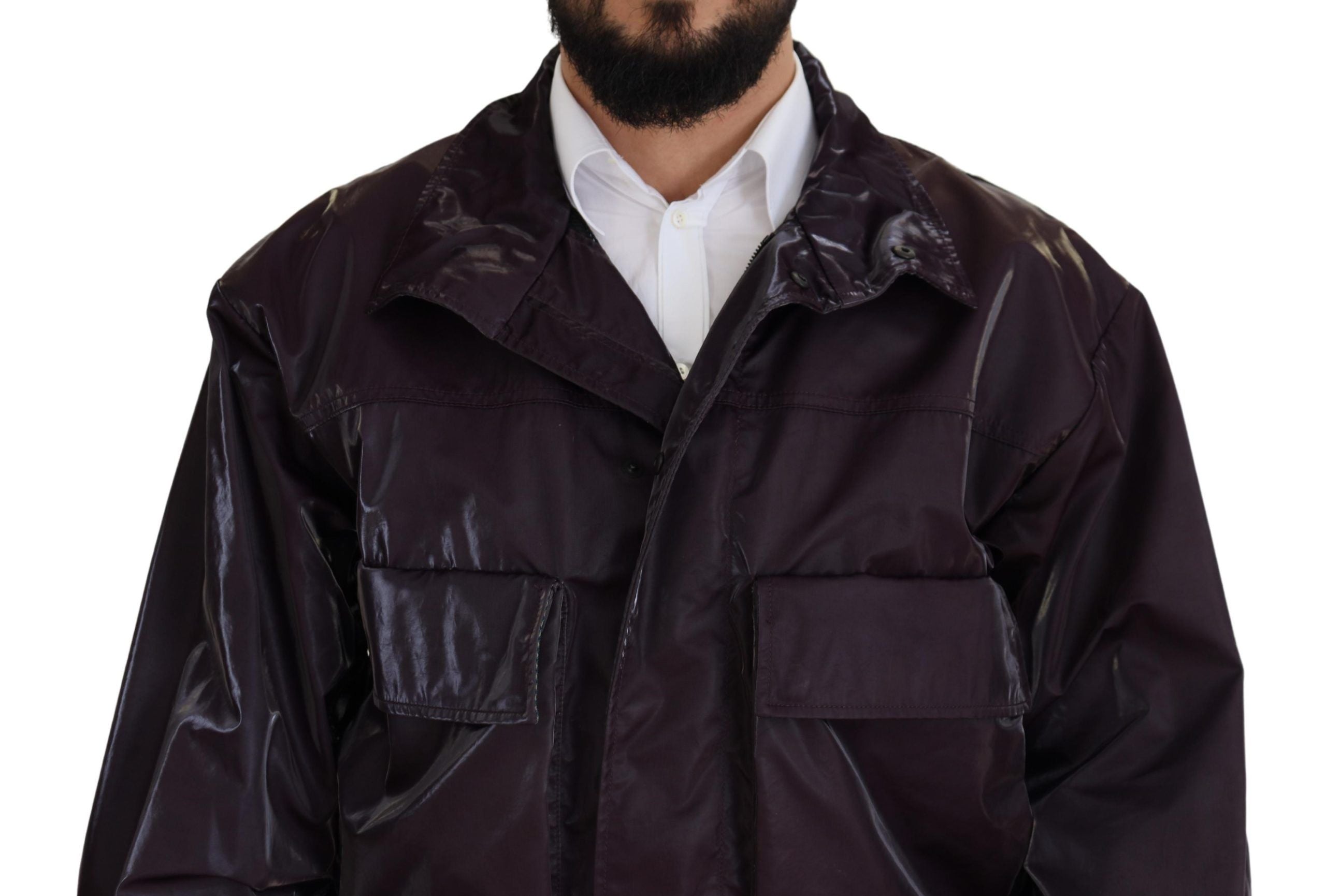 Purple Nylon Collared Biker Coat Jacket - ventzia