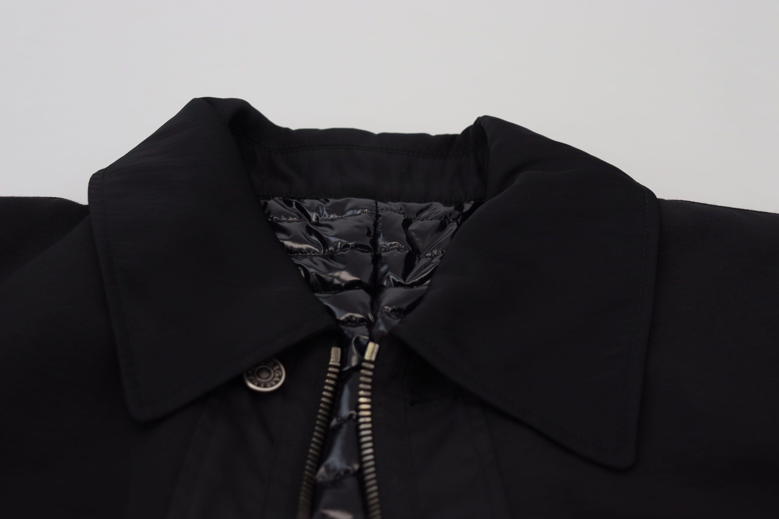 Black Wool Collared Full Zip Jacket - ventzia