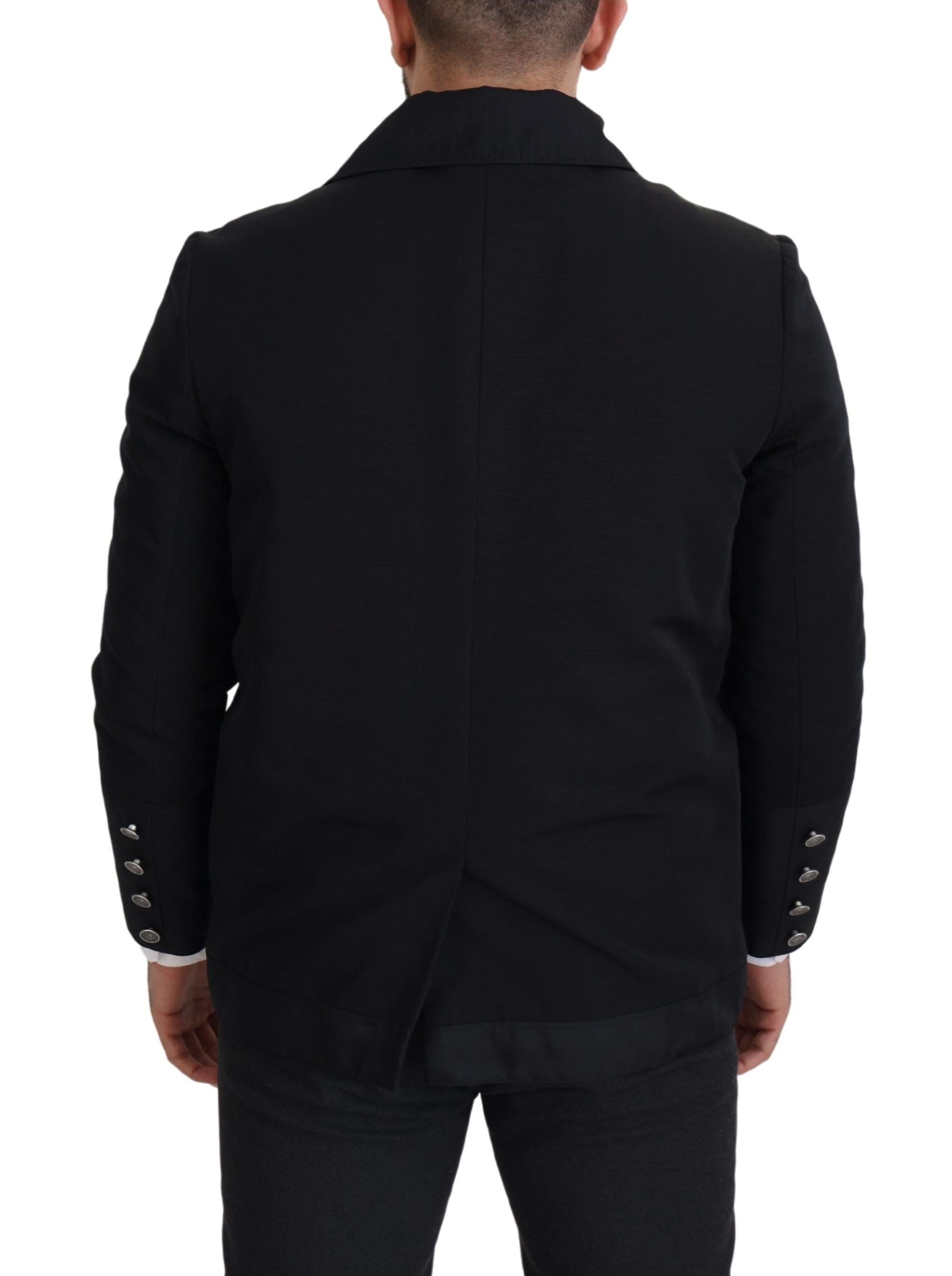 Black Wool Collared Full Zip Jacket - ventzia
