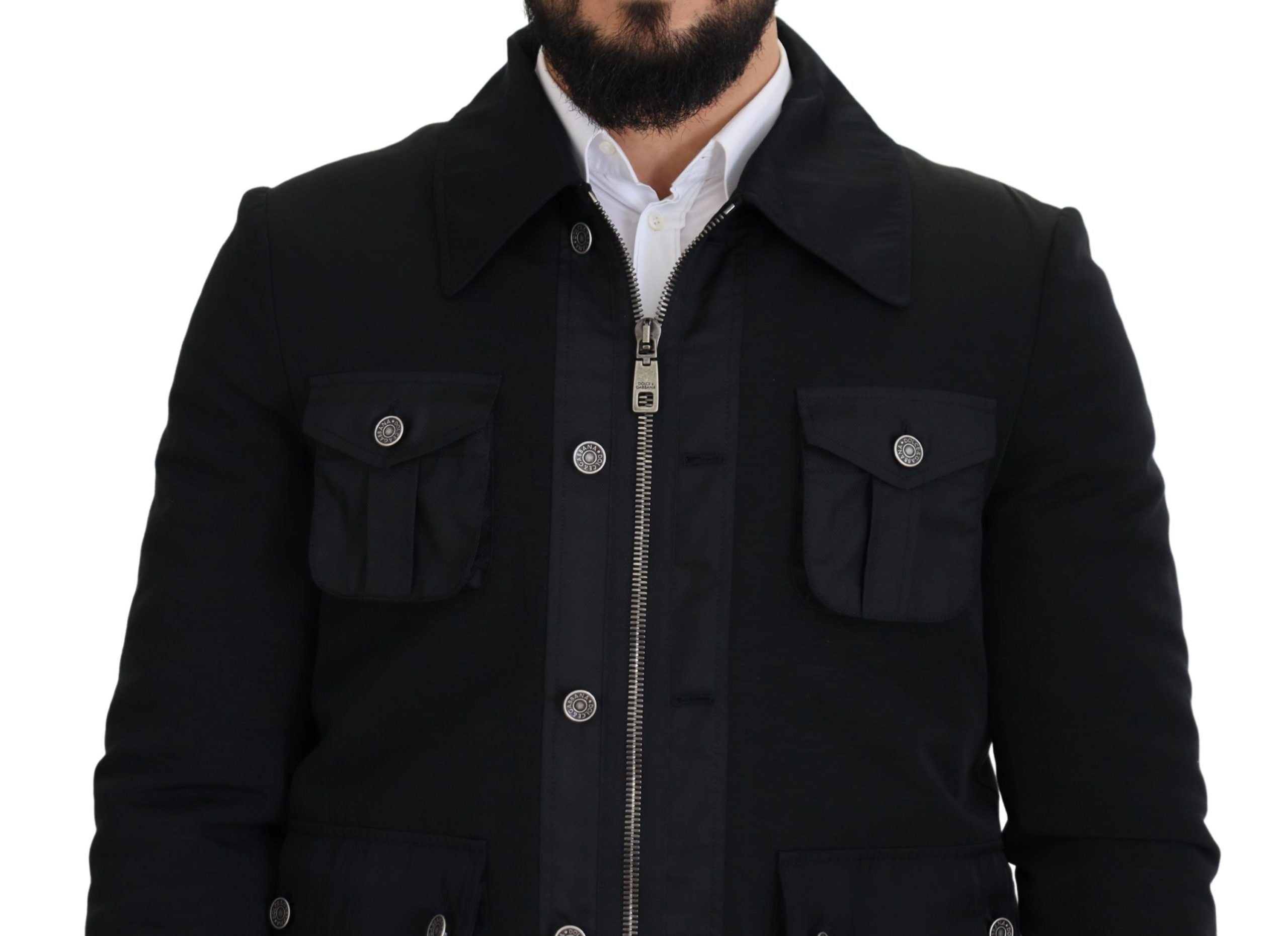 Black Wool Collared Full Zip Jacket - ventzia