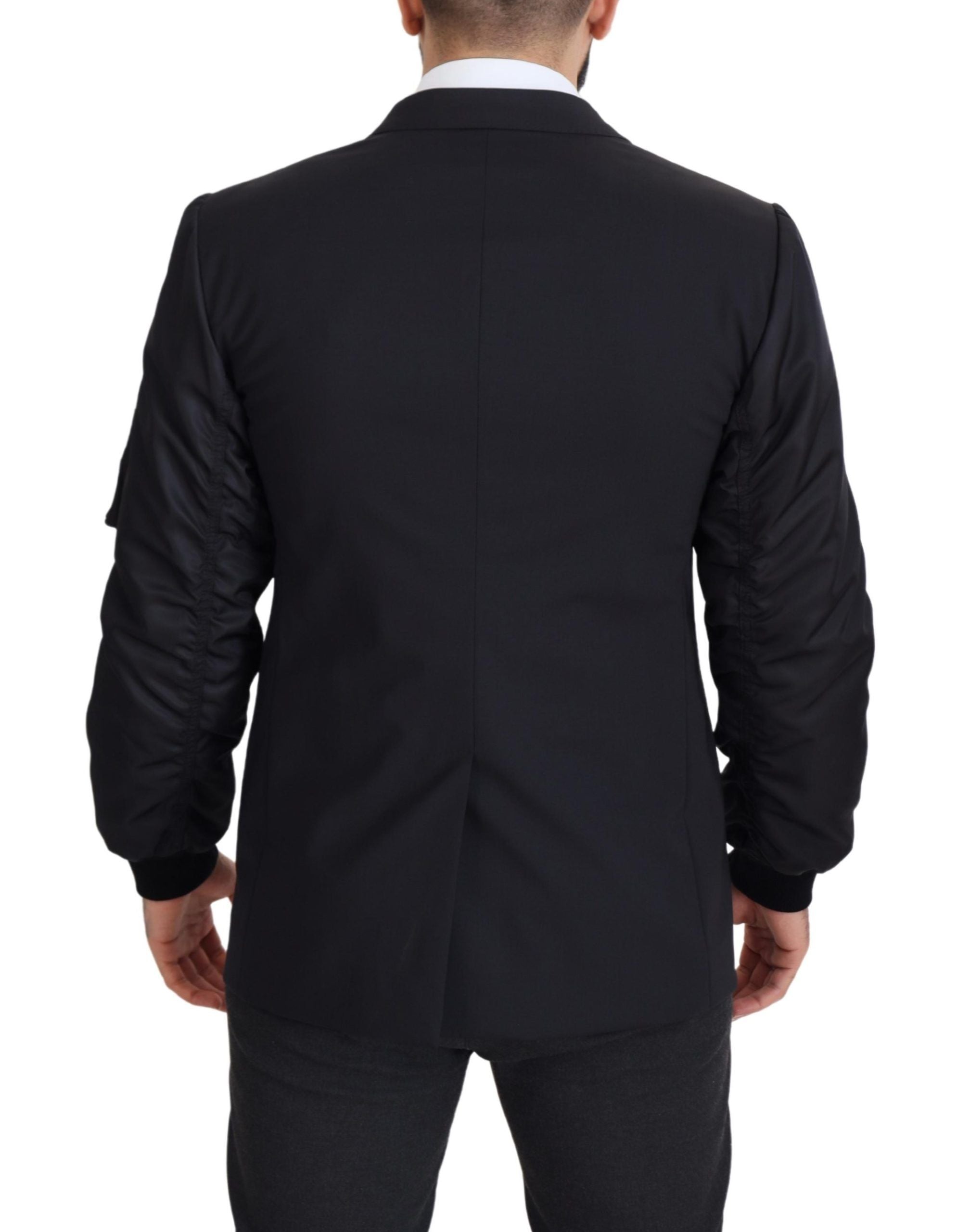 Black Wool Full Zip Long Sleeves Jacket - ventzia