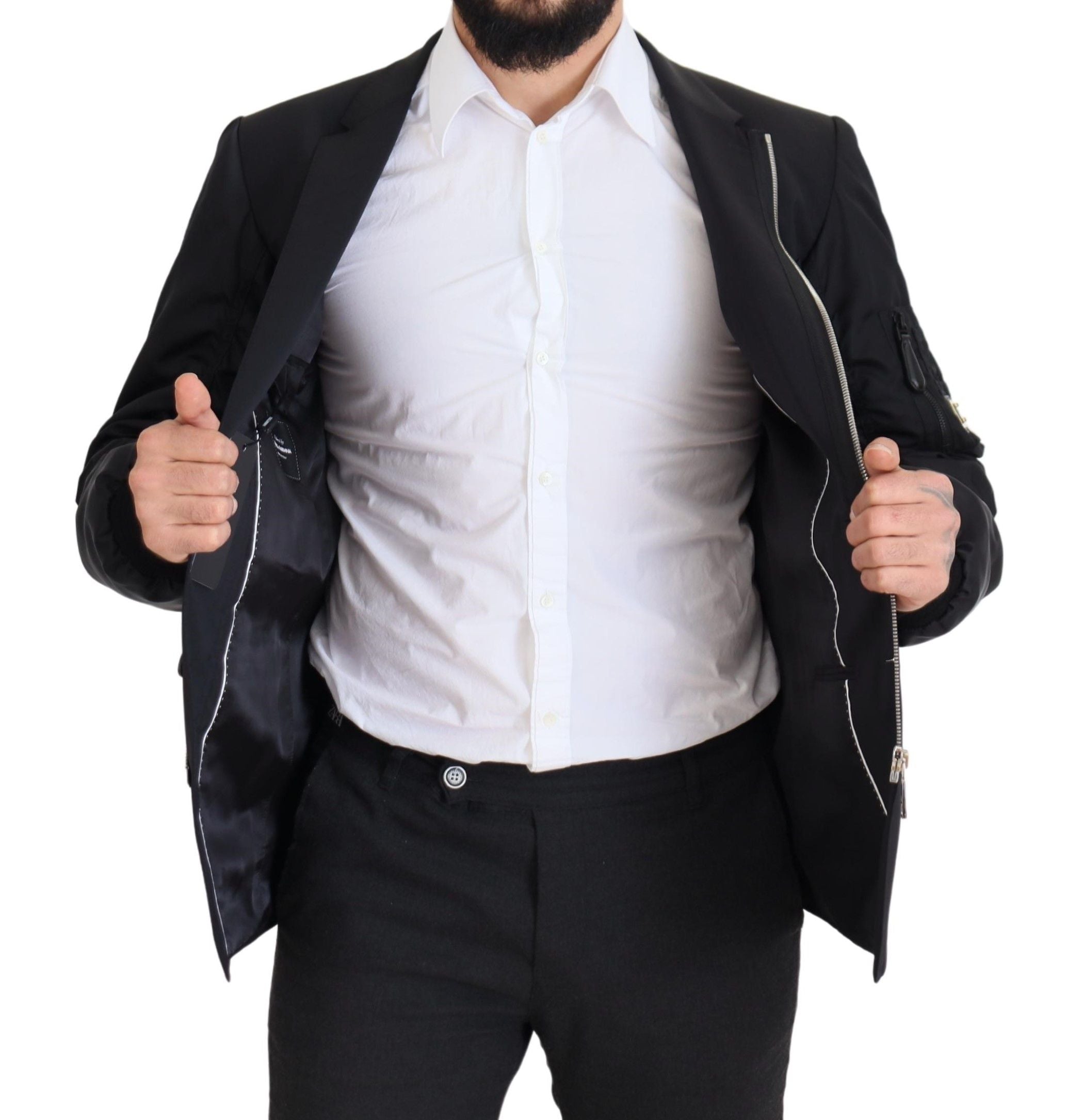 Black Wool Full Zip Long Sleeves Jacket - ventzia
