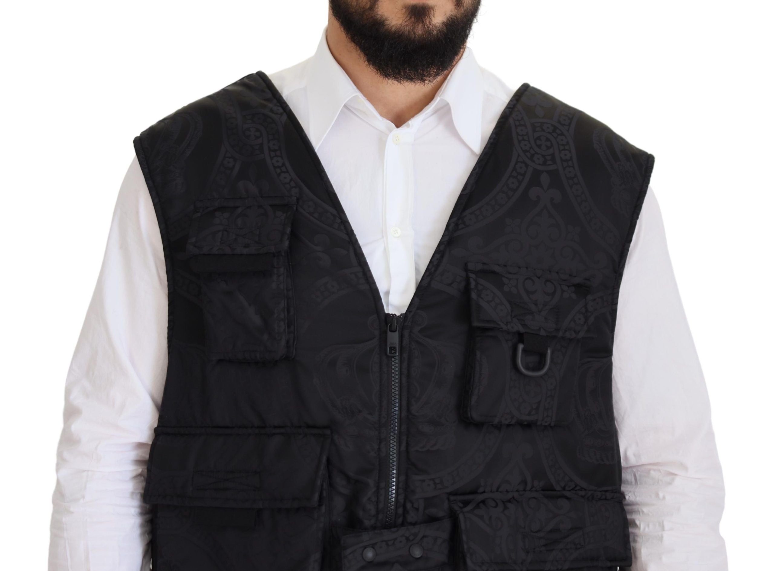 Black Nylon Full Zip Sleeveless Jacket - ventzia