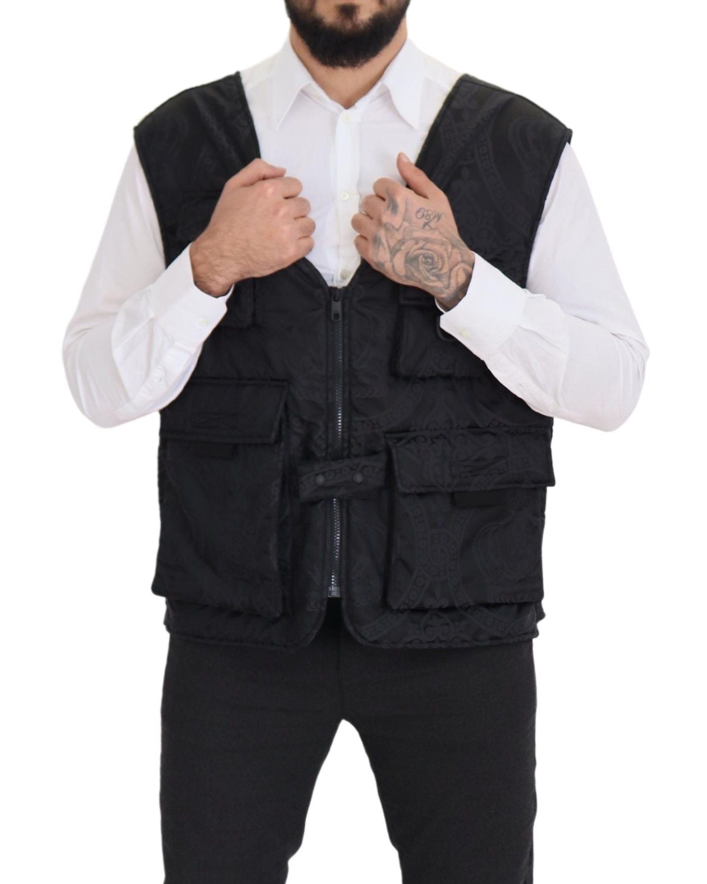 Black Nylon Full Zip Sleeveless Jacket - ventzia