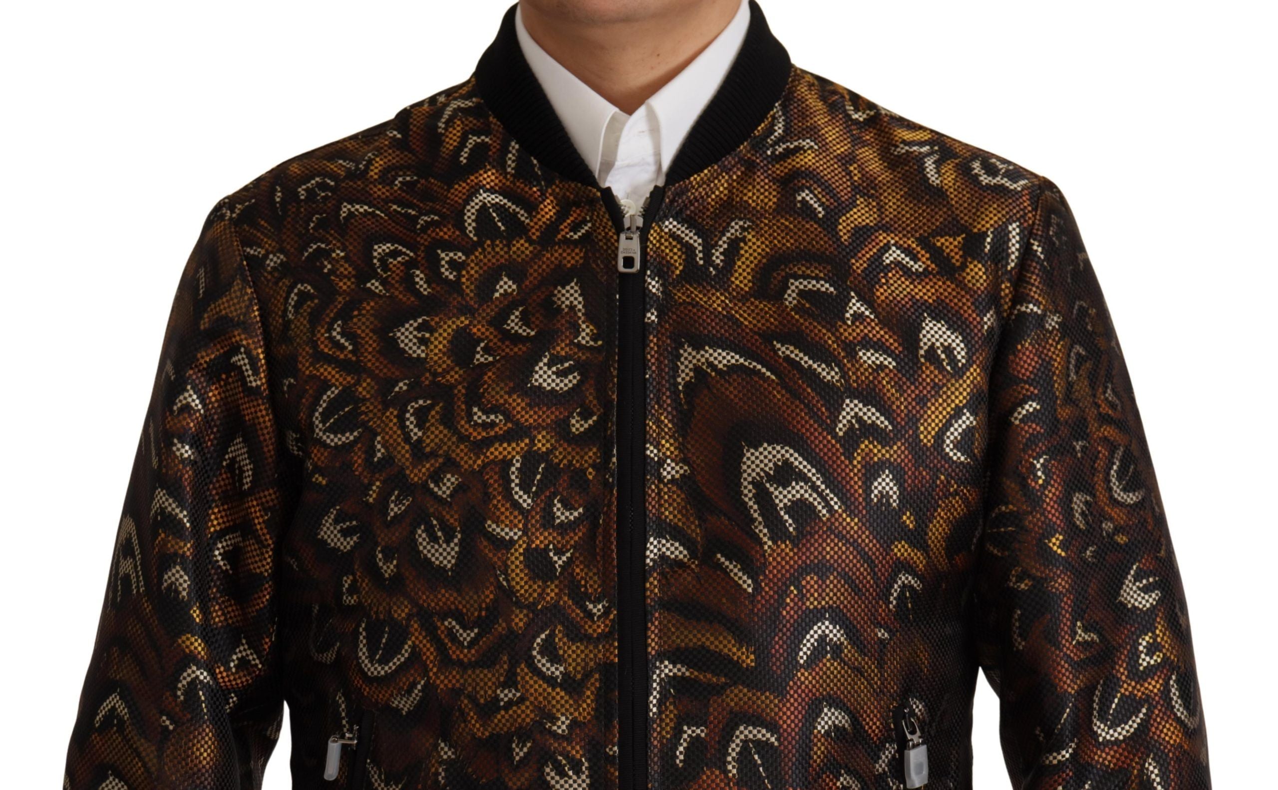 Brown Feather Full Zip Blouson Jacket - ventzia