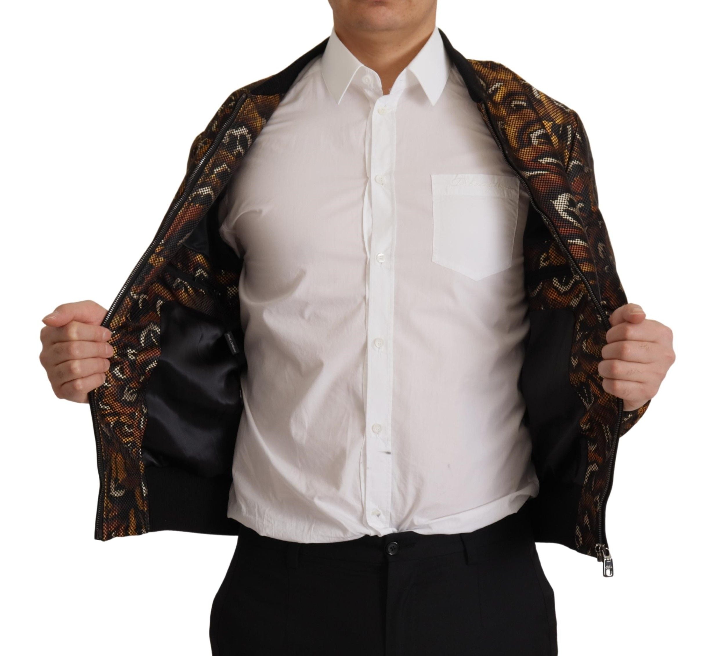 Brown Feather Full Zip Blouson Jacket - ventzia