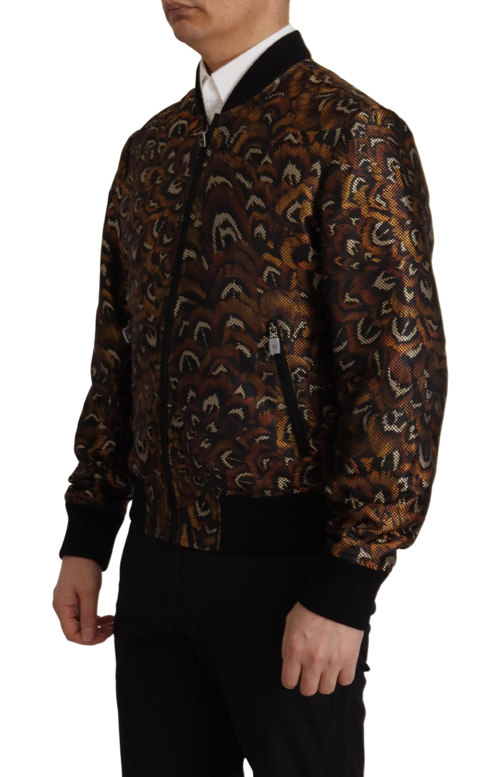 Brown Feather Full Zip Blouson Jacket - ventzia