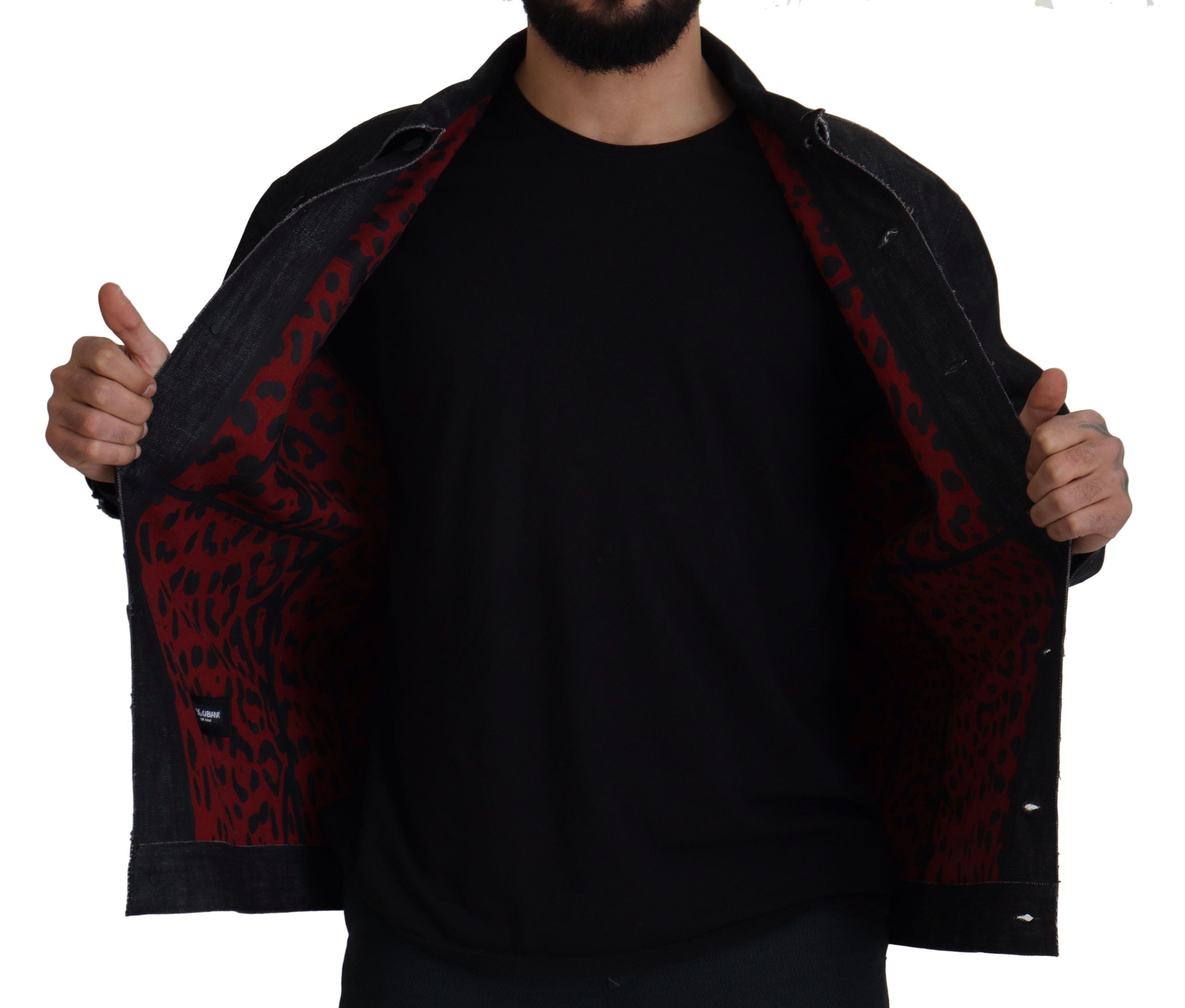 Black Cotton Full Button Denim Jacket - ventzia