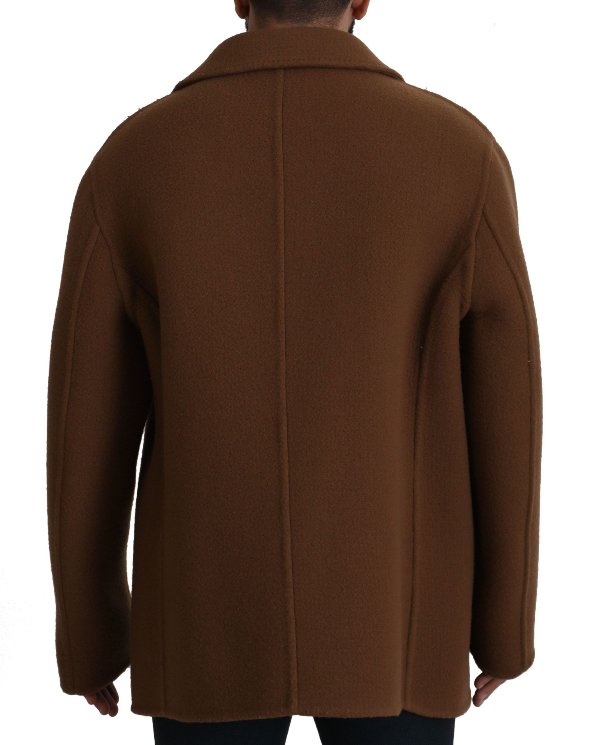 Brown Nylon Double Breasted Coat Jacket - ventzia