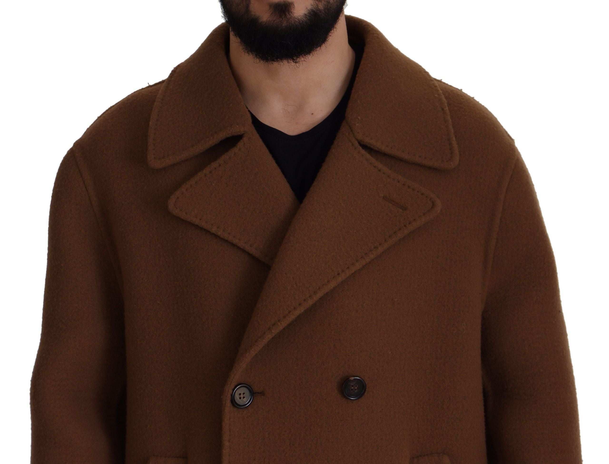 Brown Nylon Double Breasted Coat Jacket - ventzia