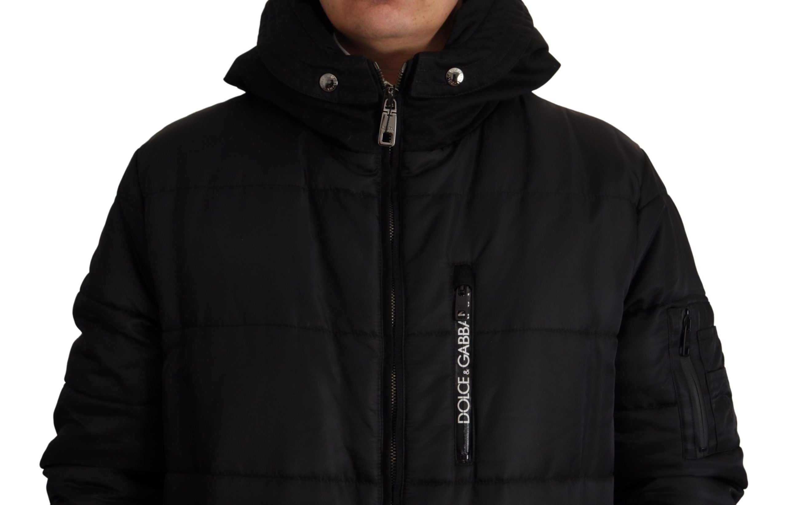 Black Nylon Hooded Parka Coat Winter Jacket - ventzia