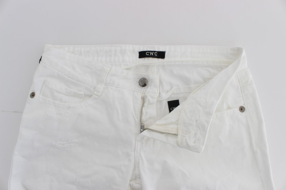 Chic Slim Fit White Cotton Jeans - ventzia