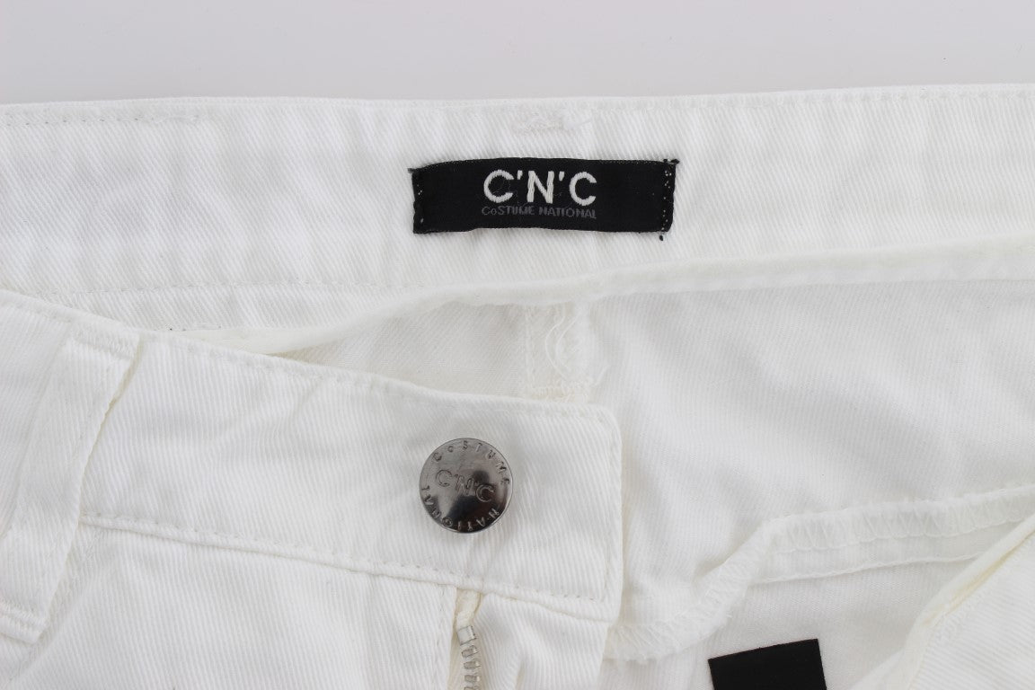 Chic Slim Fit White Cotton Jeans - ventzia