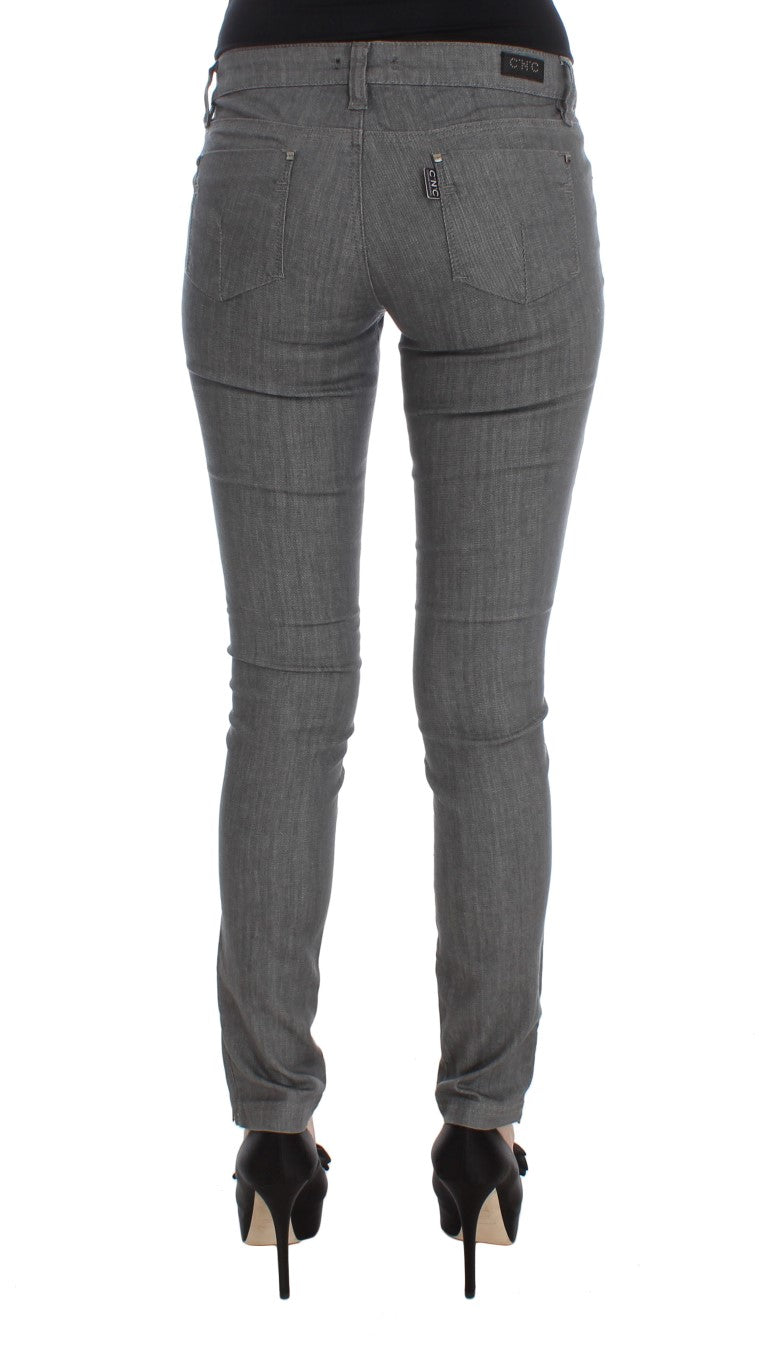 Chic Gray Slim-Fit Designer Jeans - ventzia