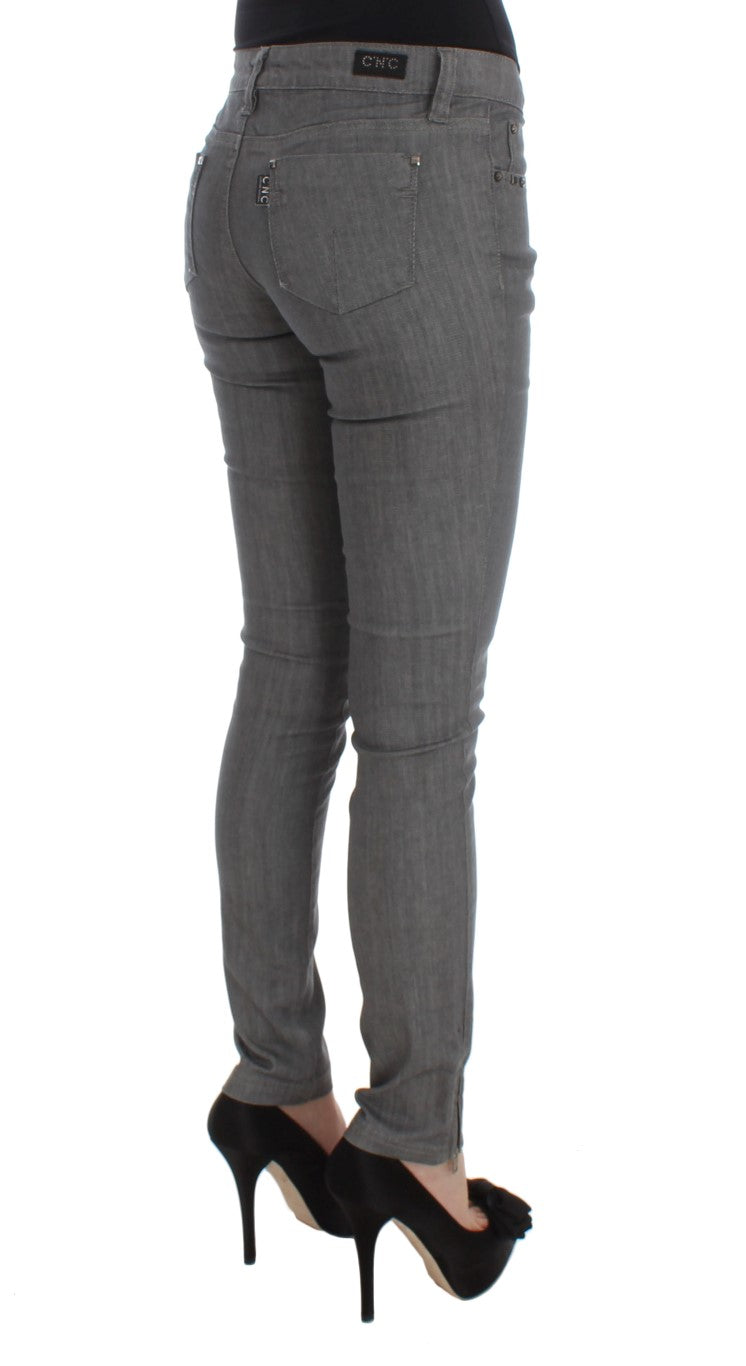 Chic Gray Slim-Fit Designer Jeans - ventzia