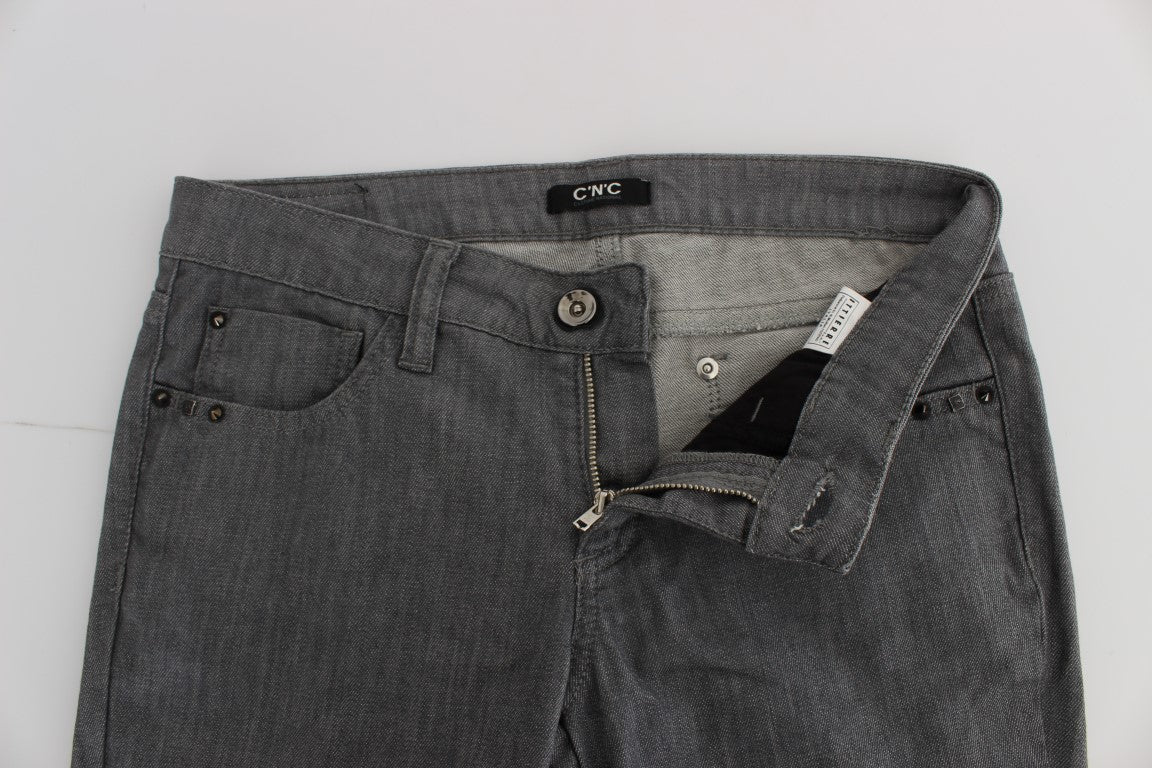 Chic Gray Slim-Fit Designer Jeans - ventzia