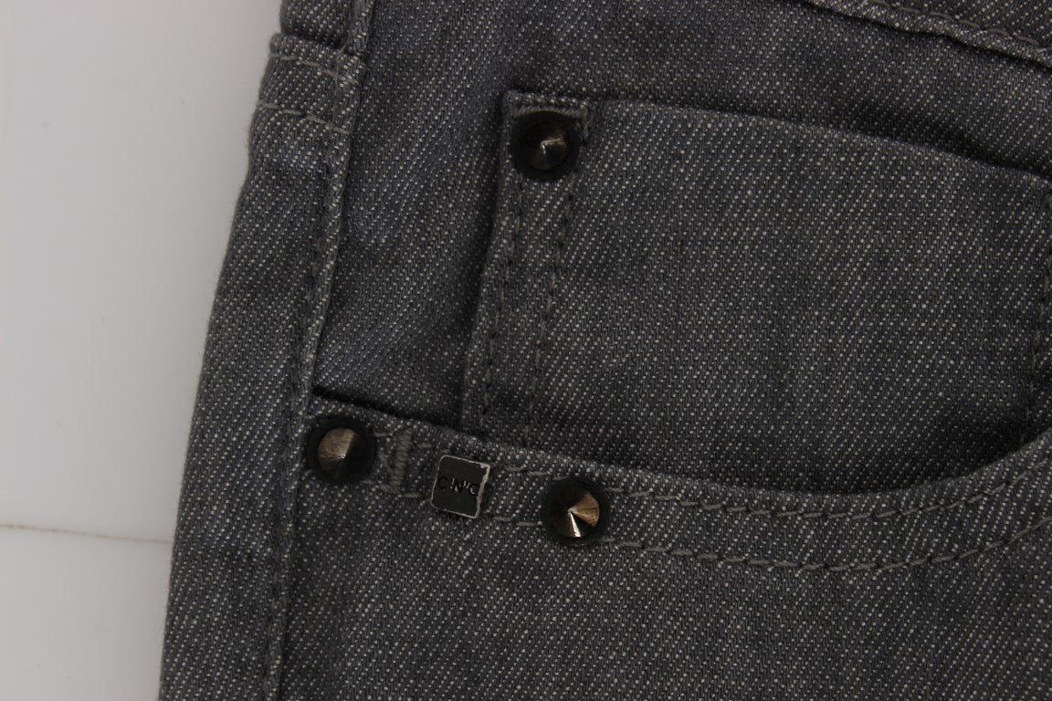 Chic Gray Slim-Fit Designer Jeans - ventzia